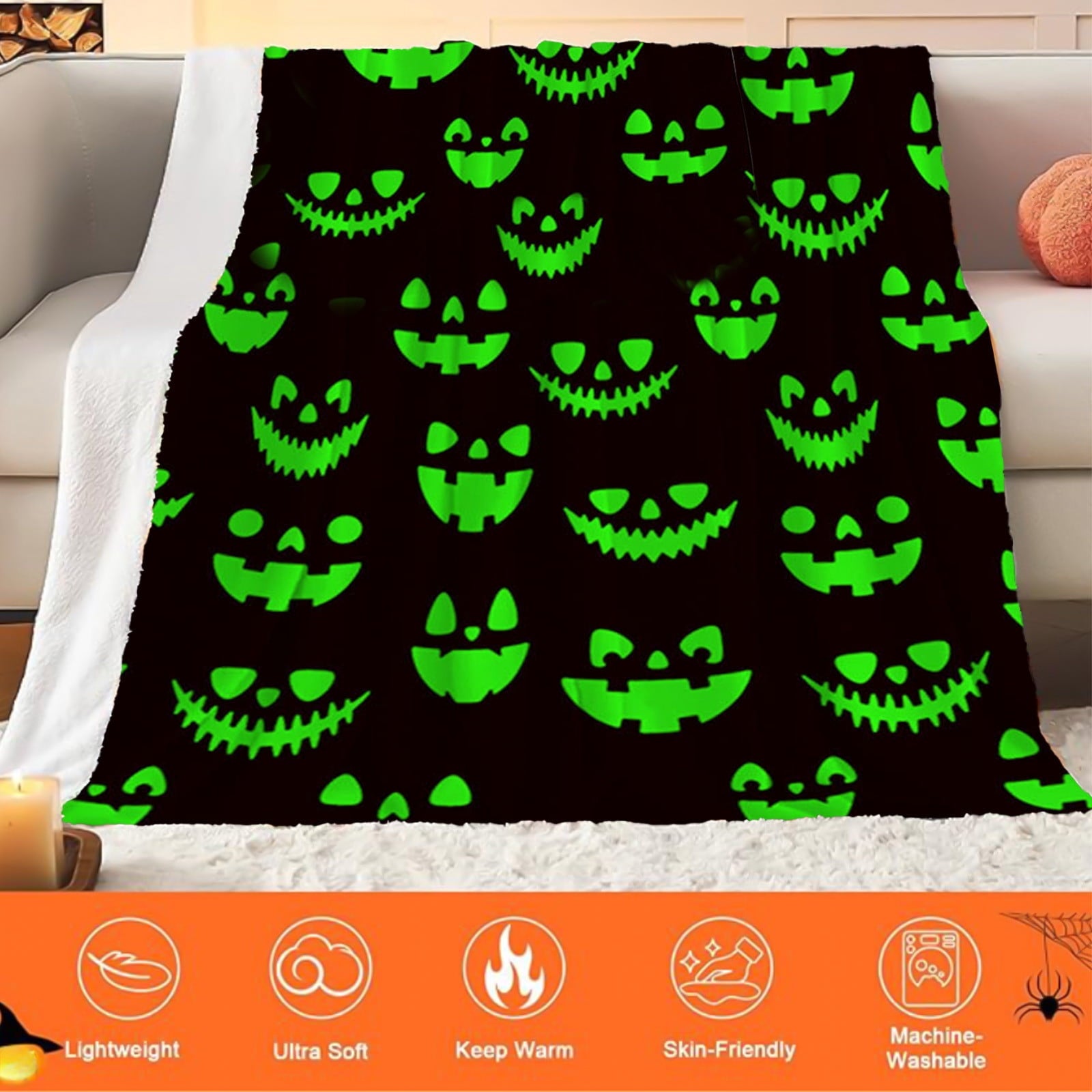 Pink Halloween Throw Blanket for Couch Fleece Halloween Decorations Throw Blankets Lightweight Soft Plush Big Throws and Blankets with Funny Ghost,30x40in