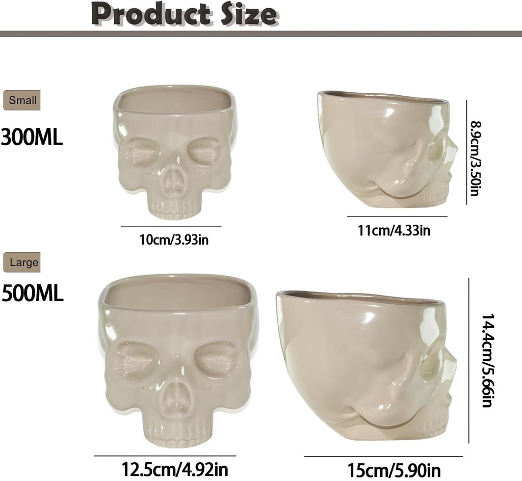 White Ceramic Skull Bowl, Gothic 3D Skull Shaped Serving Bowl, Food Safe Novelty Skull Dinner Bowl for Noodle Salad Snack Halloween Party Home Table Decor