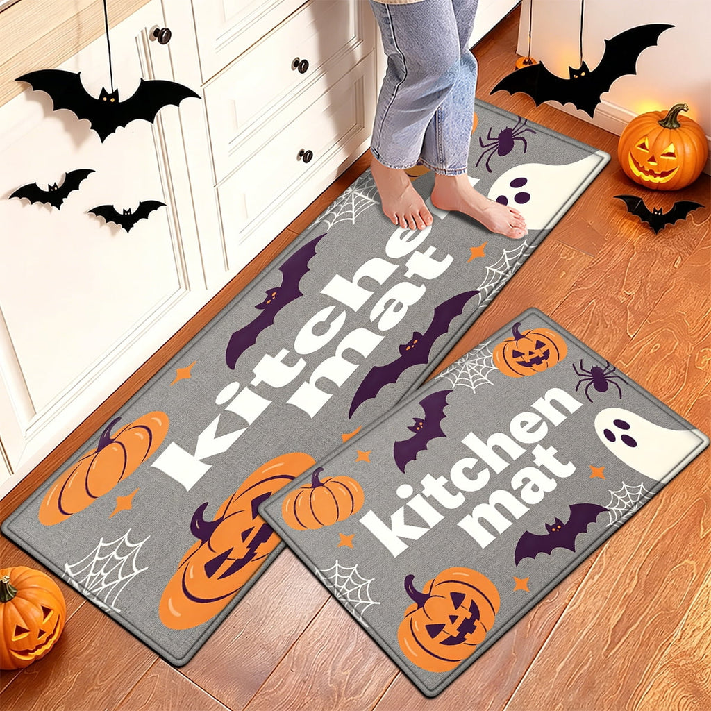 YIMEIS Halloween Pumpkin Lanterns 3Pcs Flannel Mat and Kitchen Rugs Set,Soft Non-slip,Perfect for Home Bathroom
