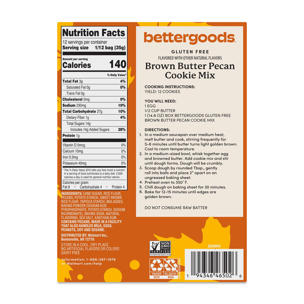 bettergoods Gluten Free Brown Butter Pecan Cookie Mix, 14.8 oz