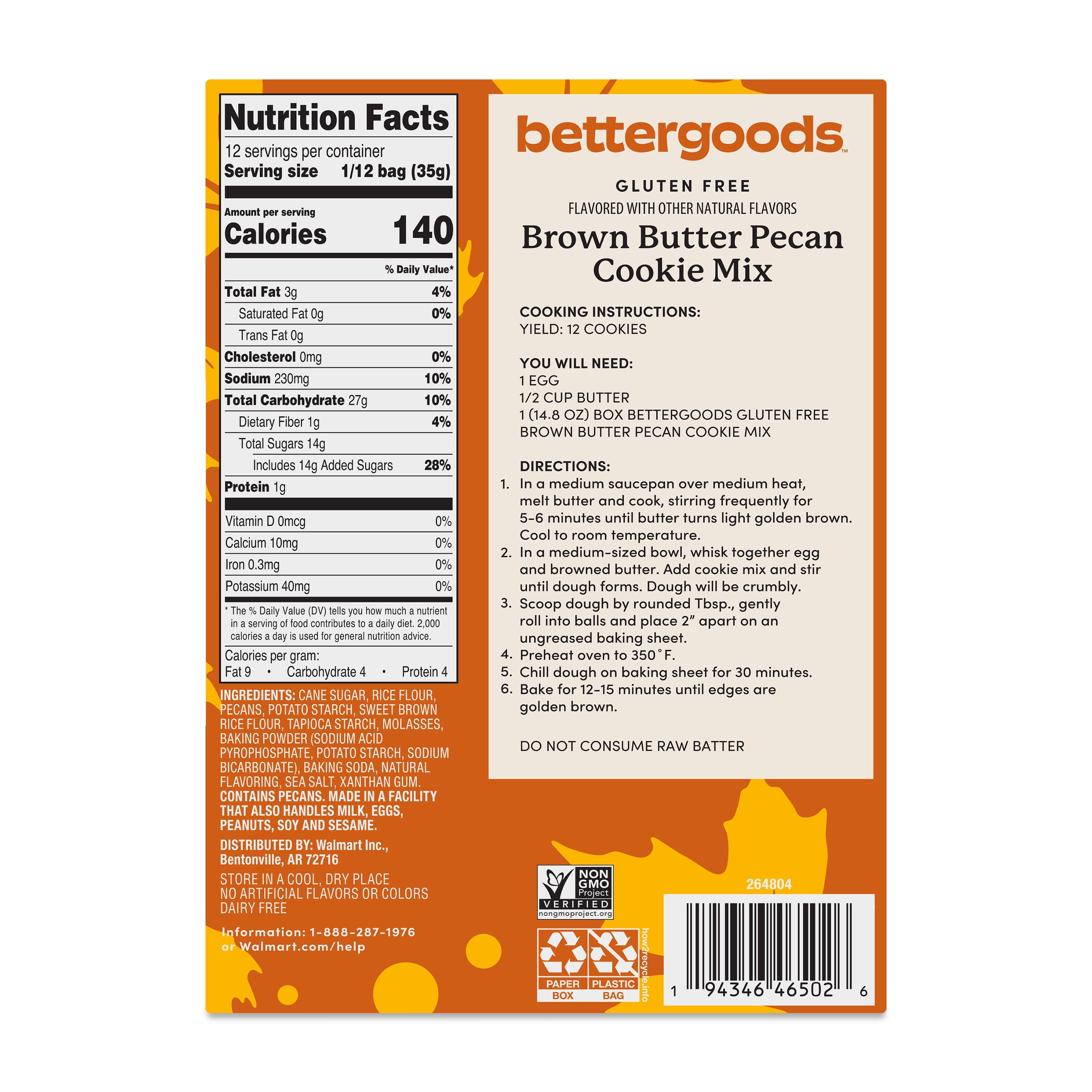 bettergoods Gluten Free Brown Butter Pecan Cookie Mix, 14.8 oz