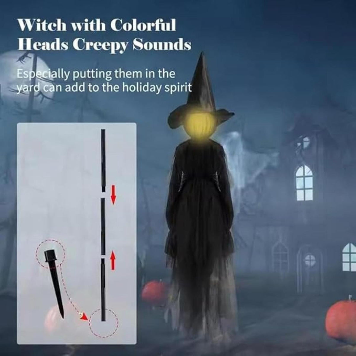 Life-Size Light-Up Screaming Witches Halloween Decor - Outdoor LED Animated Witch with 7 Color Changing Lights & Sound Activation, Scary Yard Decoration