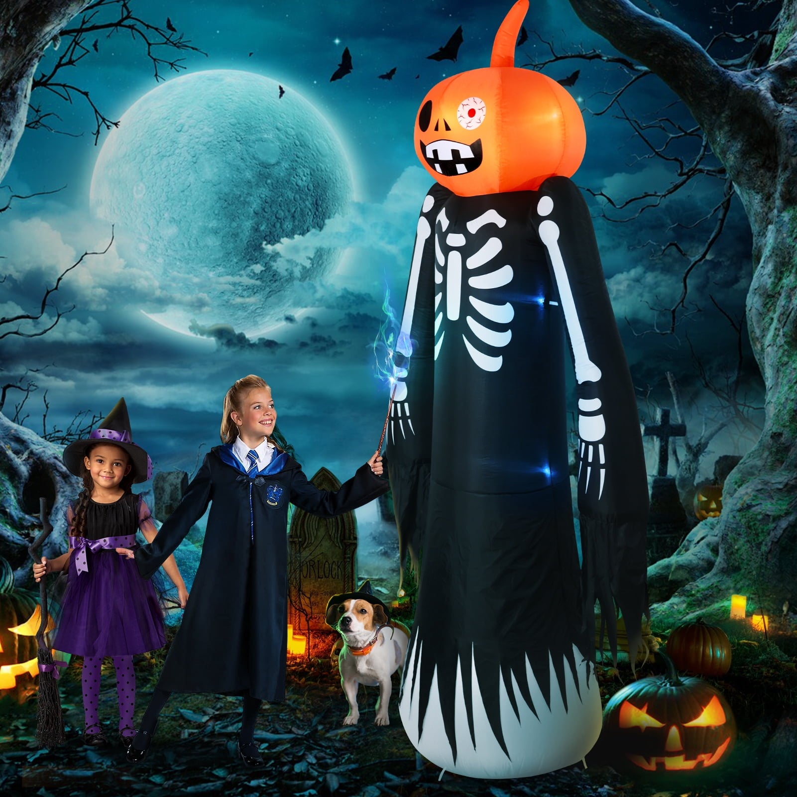Ayieyill 8.5FT Halloween Inflatables Pumpkin Ghost Family with Built-in LED Lights, Halloween Blow up Yard Decorations