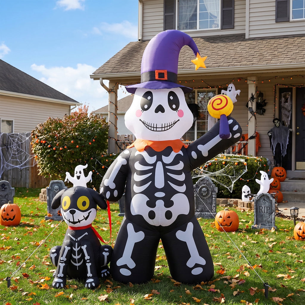 Ayieyill 3.6FT Halloween Inflatable Outdoor Decorations - Trunk or Treat Car Decorations - Halloween Blow Ups Animated Skeleton Dinosaur with LEDs for Halloween Outdoor Yard Decorations