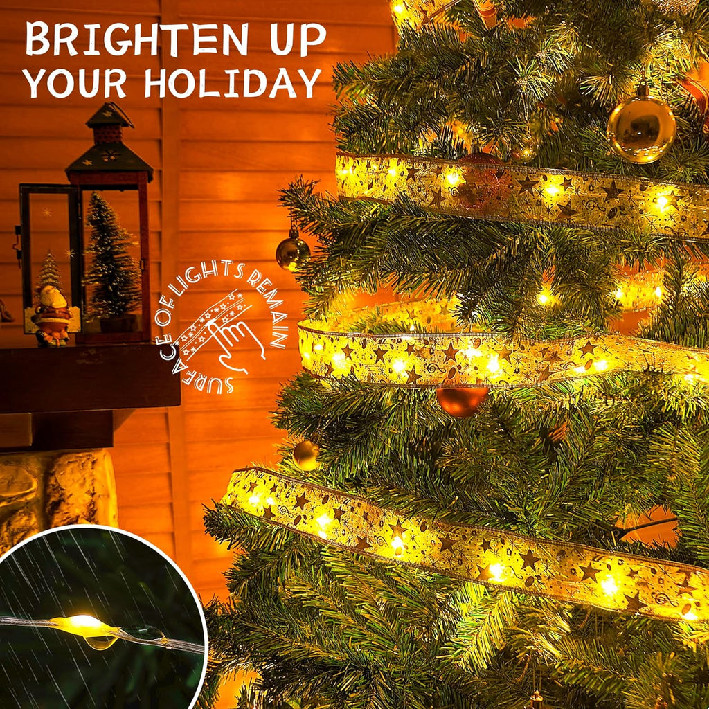 BN-LINK 33Ft Christmas String Lights with 2 Lighting Modes, 100 LED Ribbon Lights, Christmas Tree Decorations Battery Operated for Party Xmas