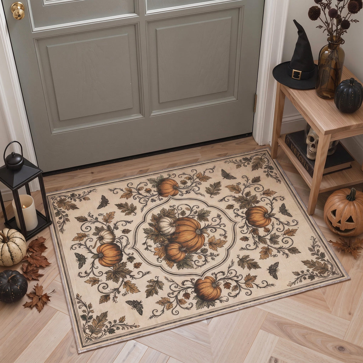 GENIMO 2'x3' Halloween Doormat, Washable Non Slip Soft Whimsical Cat Outdoor Door Mat for Front Door Covered Porch Patio Entryway, Rustic Black