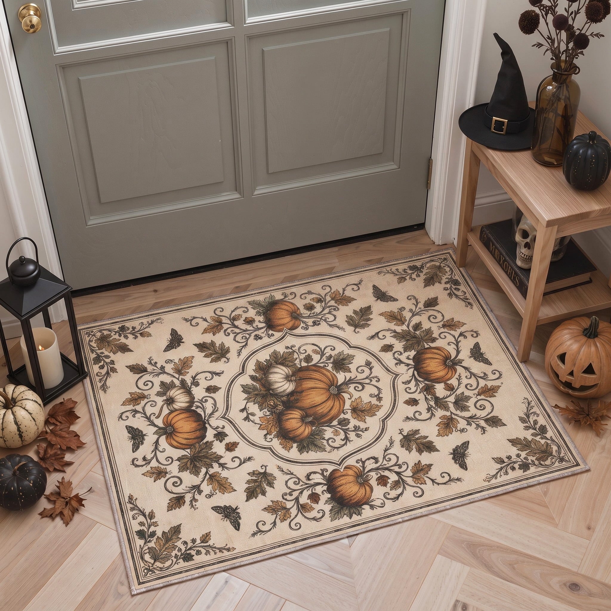 GENIMO 5'x7' Halloween Area Rug for Living Room, Washable Non Slip Soft Farmhouse Pumpkin Indoor Rug for Bedroom Dining Room Home Office, Vintage Sepia