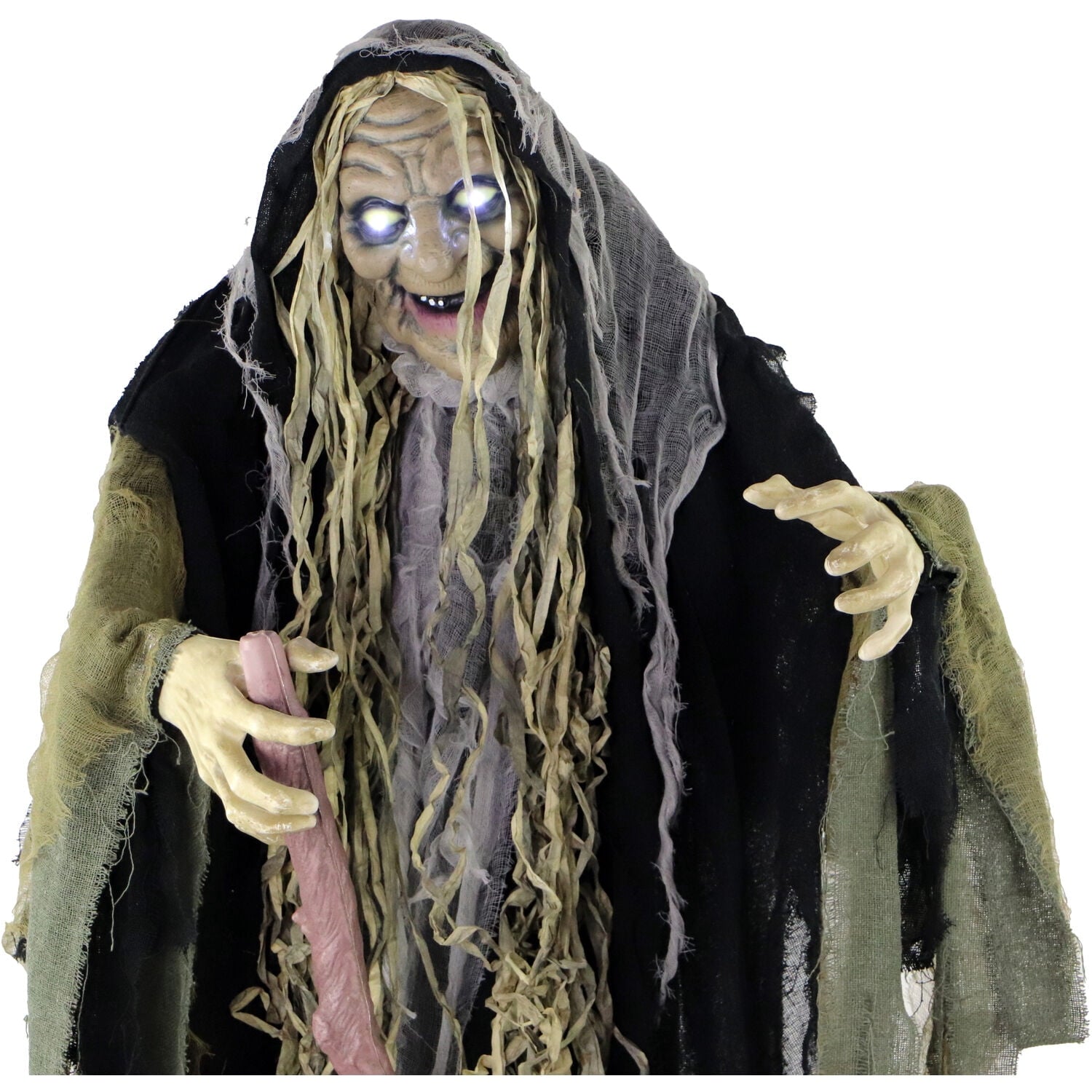 Haunted Hill Farm Life Size 5.6 ft Animatronic Witch, Indoor/Outdoor Halloween Decoration