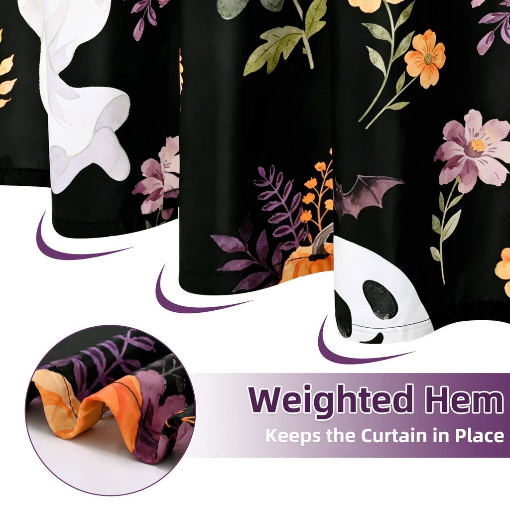 FRAMICS Halloween Shower Curtain Sets with Rugs, 16 Pc Pumpkin Spooky Ghost Bathroom Sets, Black Waterproof Fabric Shower Curtain with 12 Hooks and Toilet Rugs