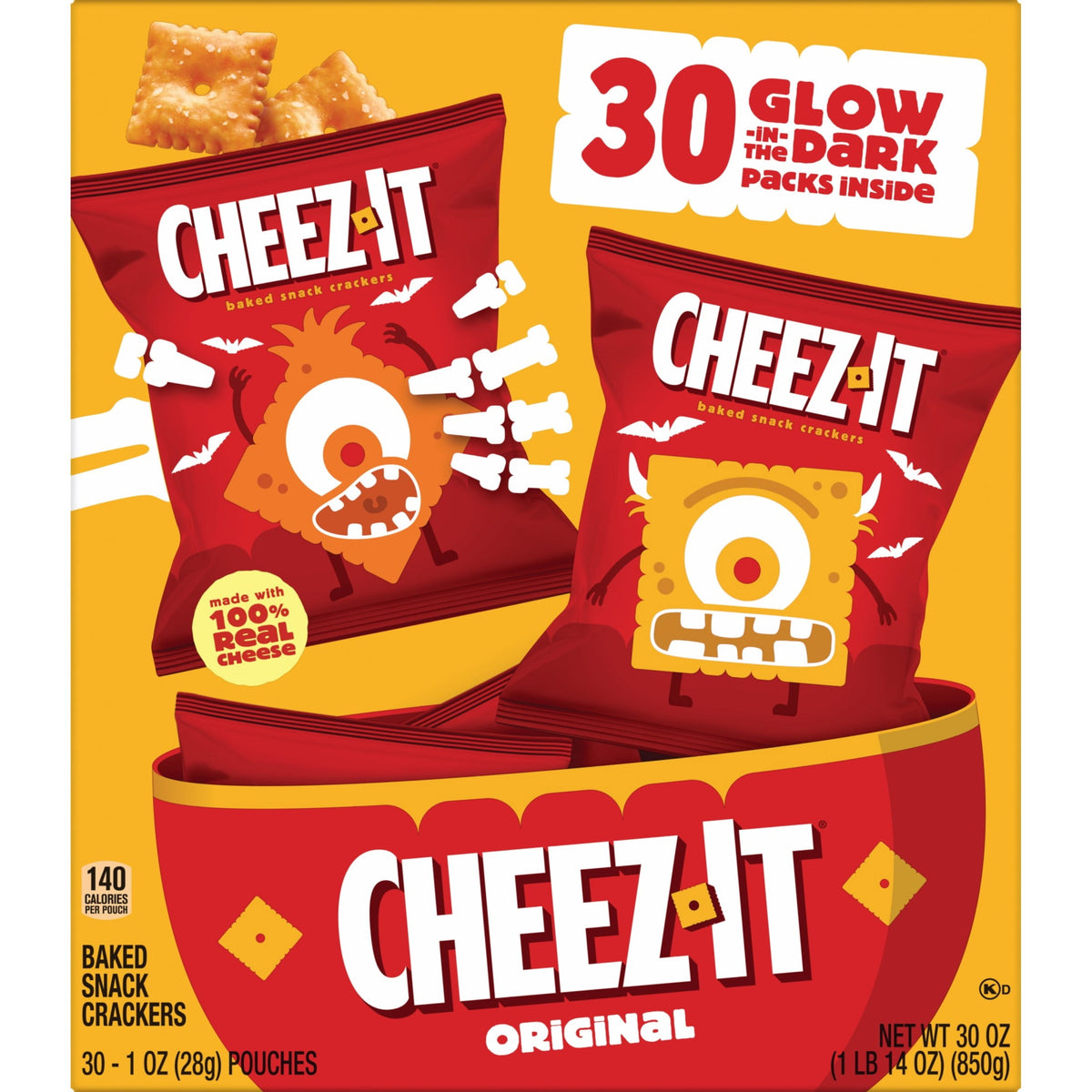 Cheez-It Original Halloween Cheese Crackers, Trick-or-Treat Snacks, 30 Count
