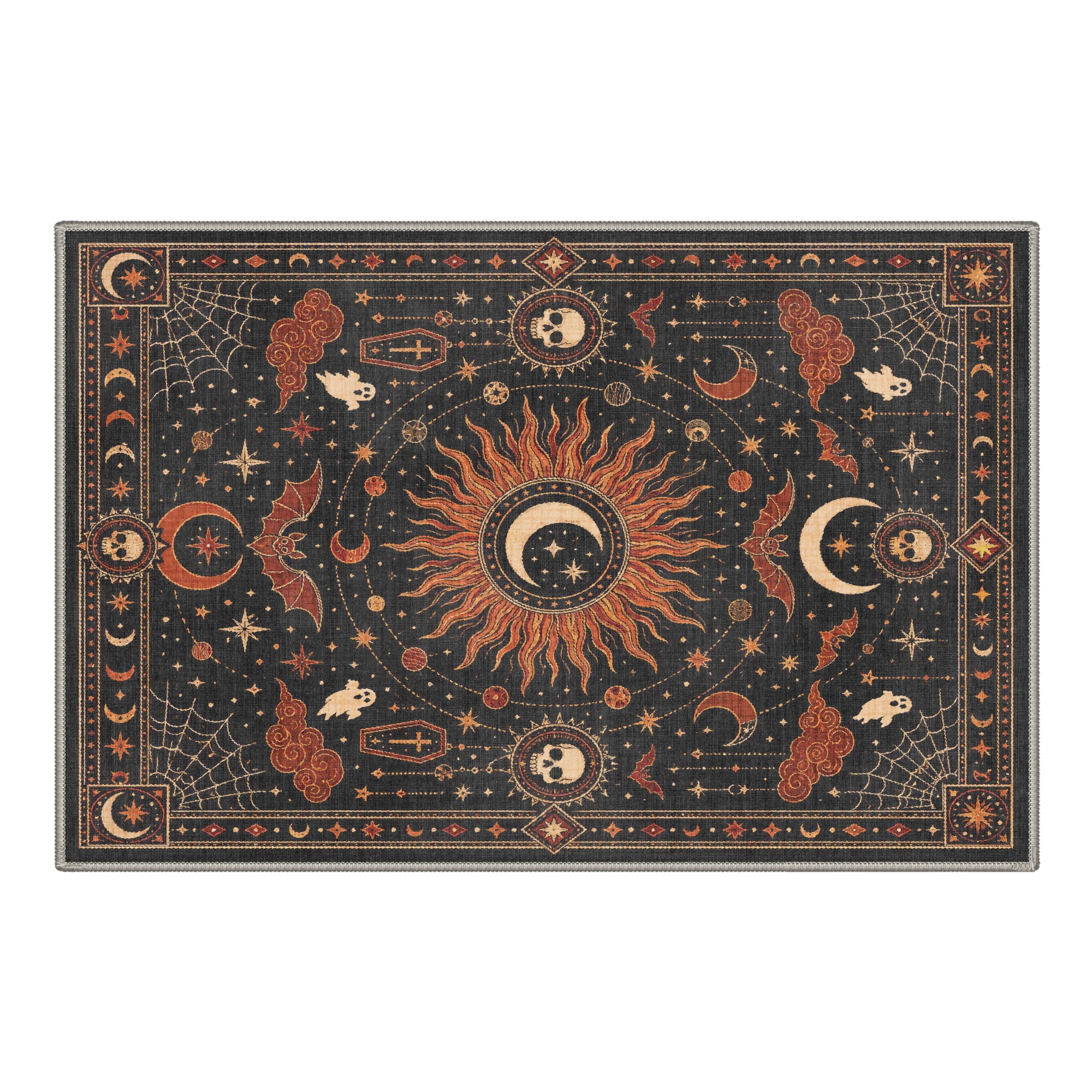 GENIMO 2'x7' Halloween Runner Rug, Washable Non Slip Soft Whimsical Skeleton Indoor Outdoor Hallway Runner for Porch Patio Kitchen Entryway, Charcoal Black