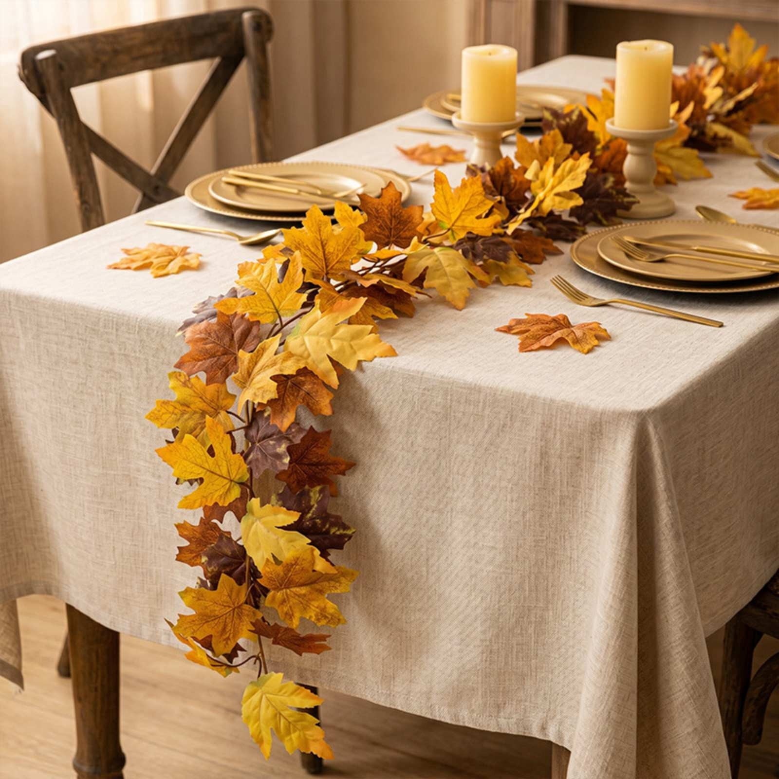 WKSCLPAI Halloween Maple Leaf Garland, Fall Vine Wreaths for Autumn Festivities Decor,Seasonal Garlands for Home,Halloween & Fall Decorations