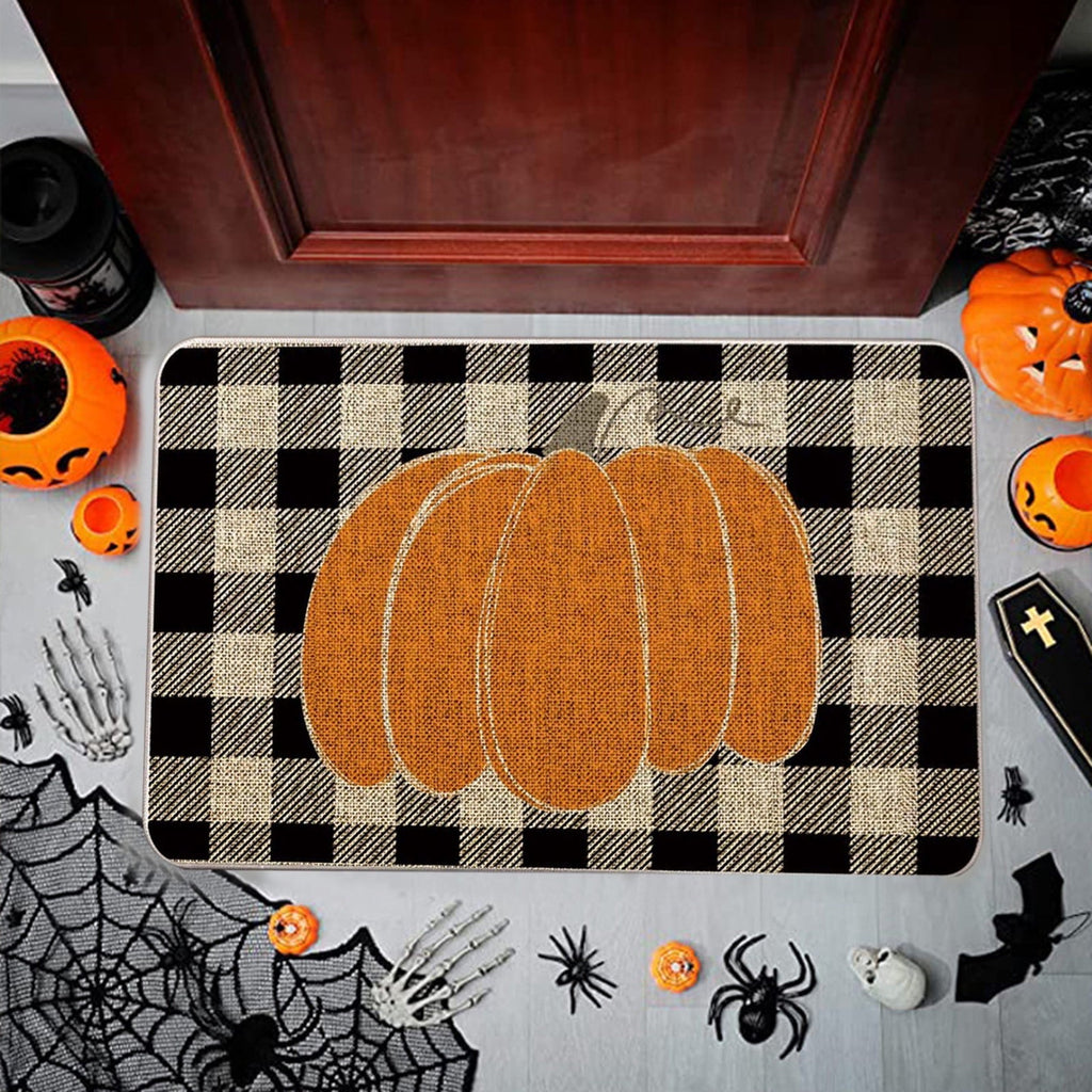 YIMWNYI Halloween-Themed Pumpkin Door Mat, Spooky Entryway Rug, Trick-or-Treat Decor, Non-Slip Wiper, festive Halloween decoration, indoor/outdoor welcome mat