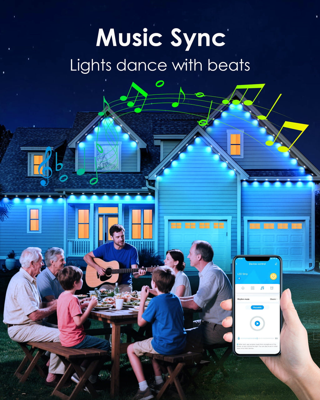 DAYBETTER 200ft Permanent Outdoor Lights, RGB Eaves String Lights with 100LED, Remote/APP Control, IP65 Waterproof, for Garden Halloween Christmas Party Decorations