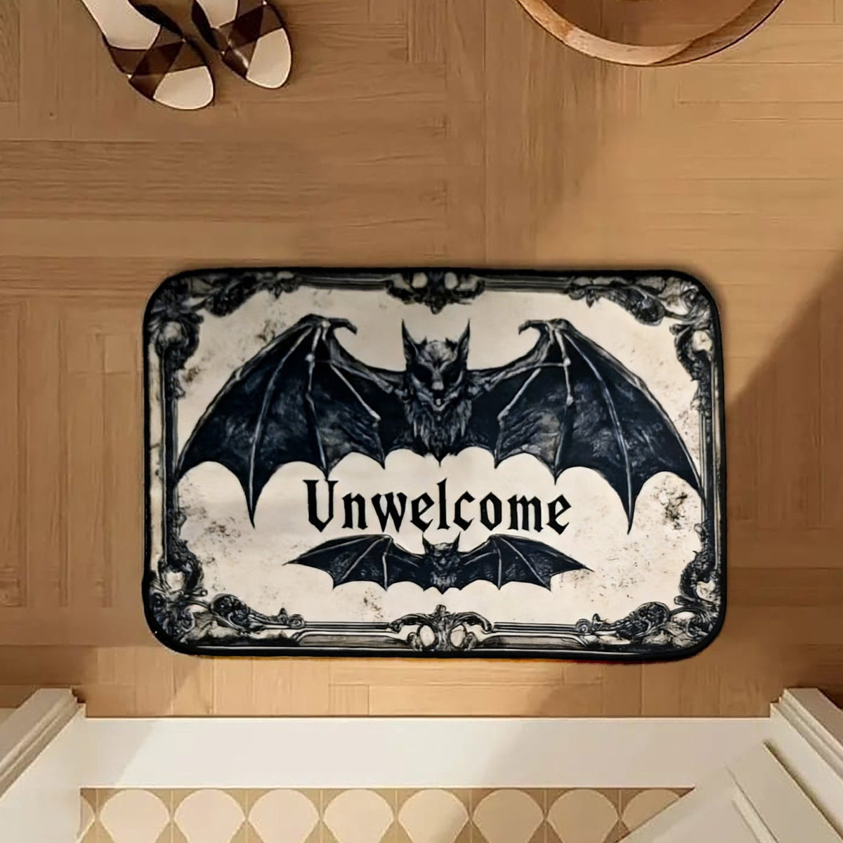 Gothic Halloween Doormat, Decorative Welcome Mat for Front Door, Party Entrance Rug with Spooky Design for Indoor Outdoor Porch Decor
