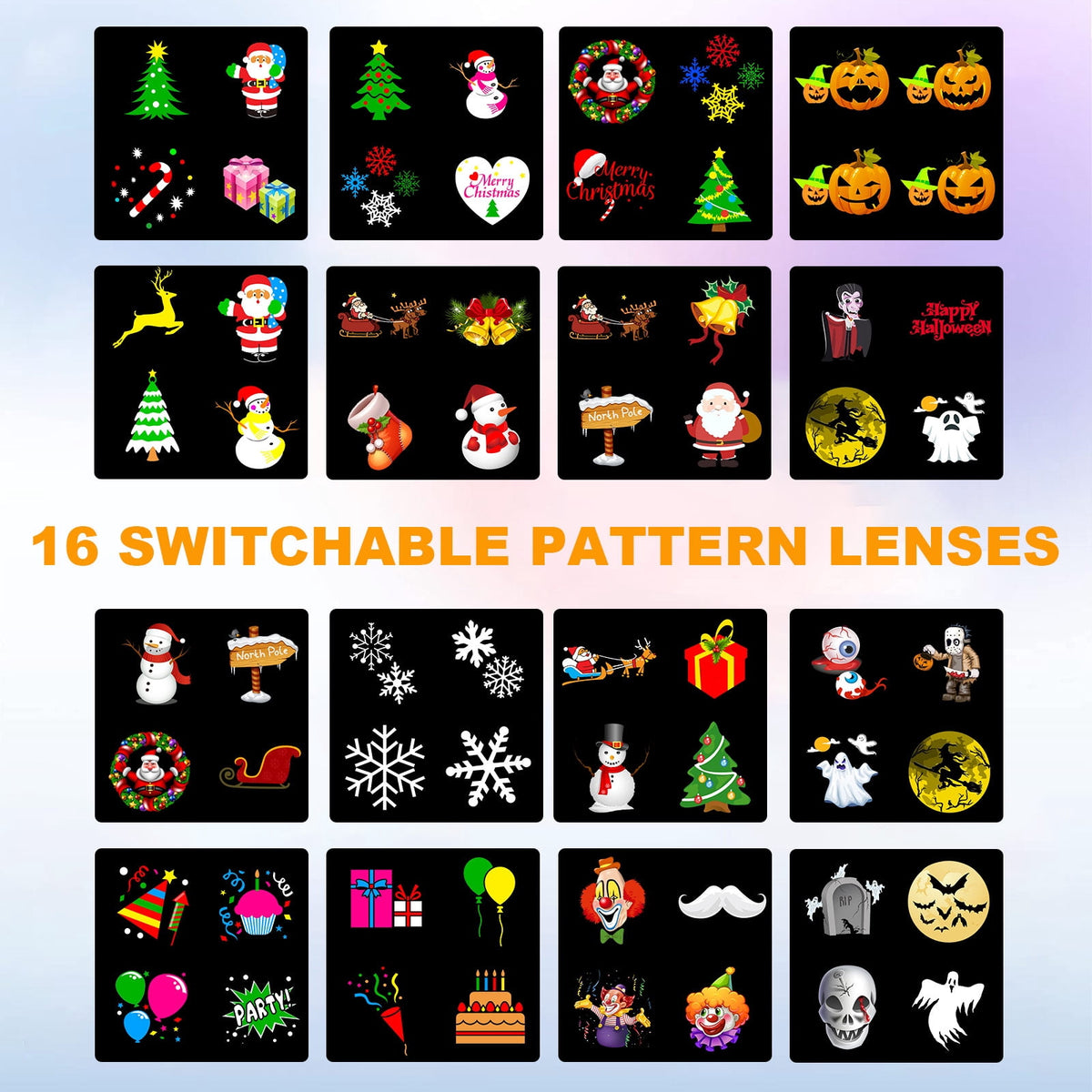 Christmas Halloween Projector Lights, Outdoor Christmas Decorations, LED Projection Lamp 16 Slides for Christmas Party Holiday Yard Garden Decoration