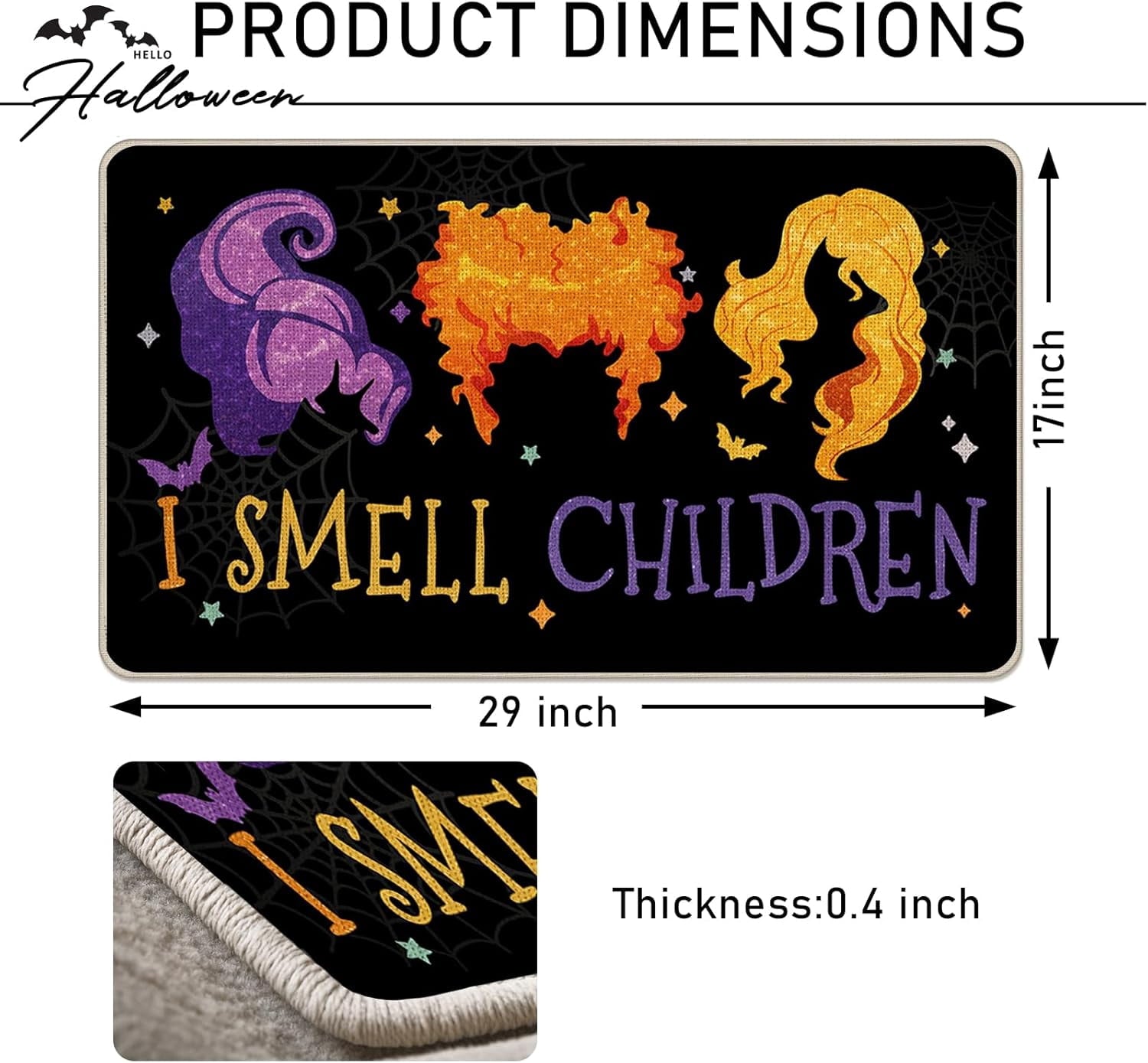 Halloween I Smell Children Decorative Front Door Mat, Sanderson Sisters Witches Hocus Pocus Doormat Indoor Outdoor Floor Entryway Rug, Funny Holiday Home Kitchen Decoration 17x30 Inch