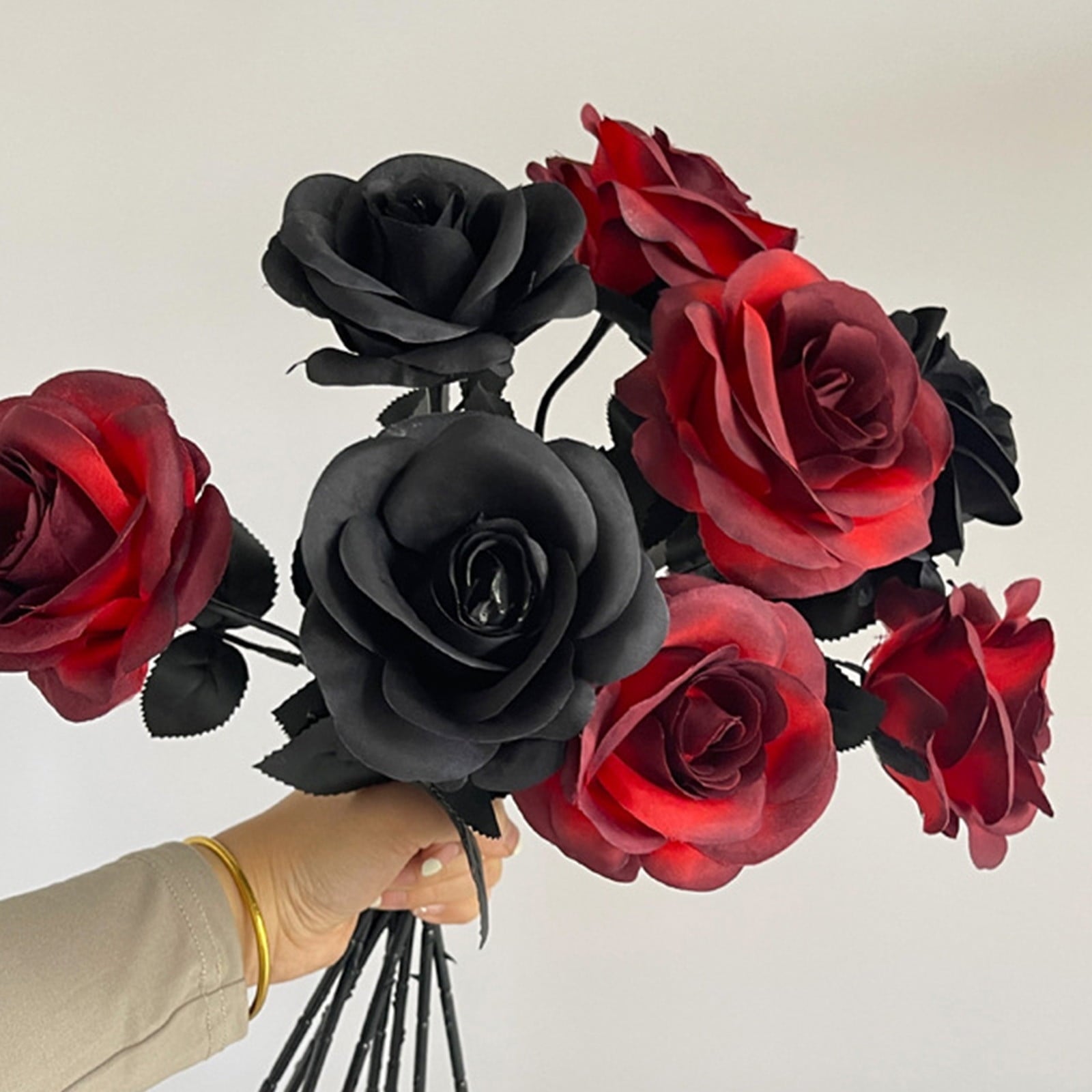 AZXY Halloween Decor, Halloween Indoor Decor, Halloween Tabletop, Artificial White Silk Rose Stems, Gothic Fake Floral Bouquet, Halloween Decorations for Home Table Party Decor