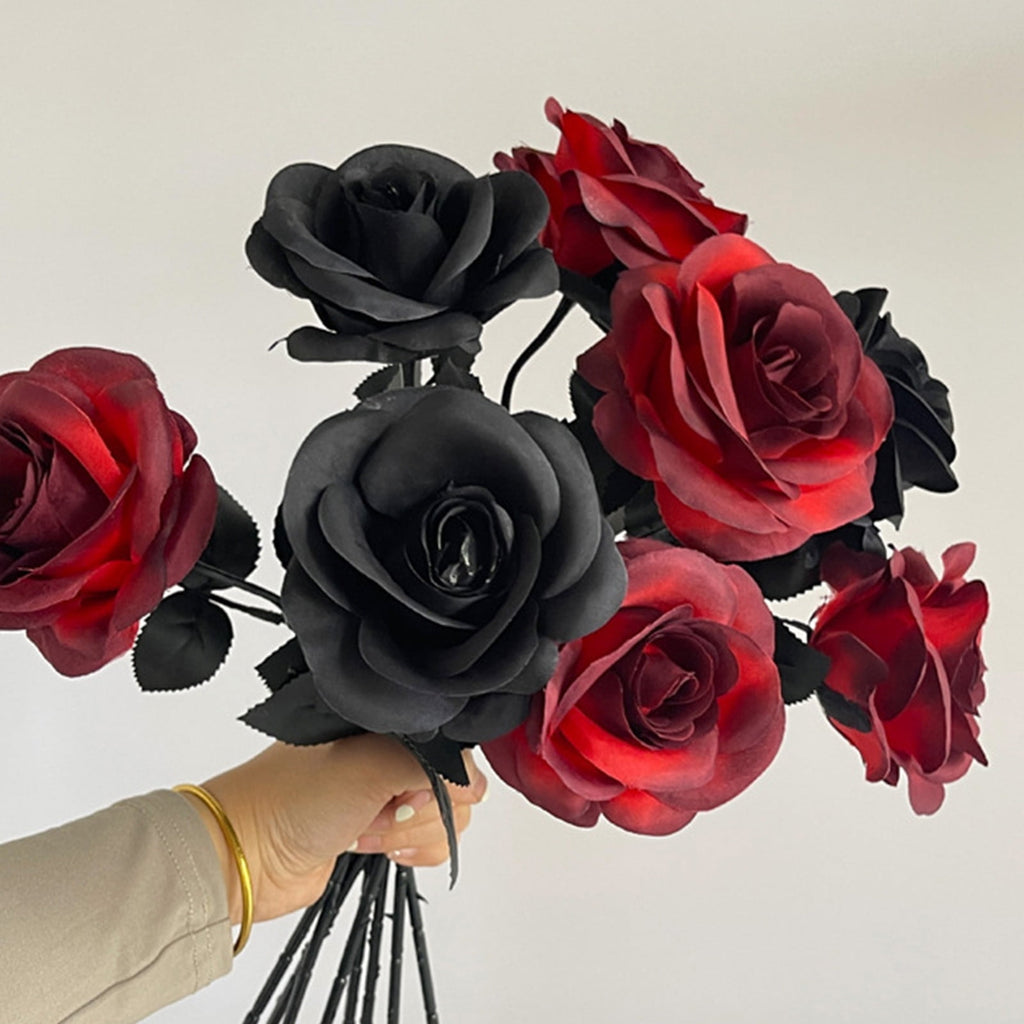 AZXY Halloween Decor, Halloween Indoor Decor, Halloween Tabletop, Artificial Red Silk Rose Stems, Gothic Fake Floral Bouquet, Halloween Decorations for Home Table Party Decor