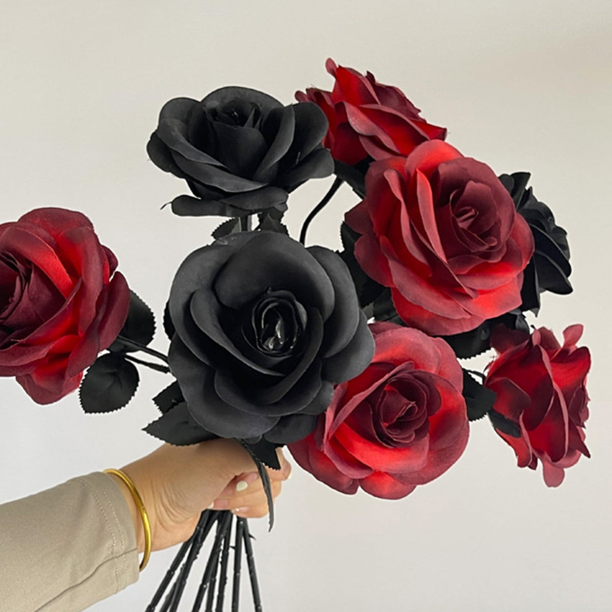 AZXY Halloween Decor, Halloween Indoor Decor, Halloween Tabletop, Artificial Red Silk Rose Stems, Gothic Fake Floral Bouquet, Halloween Decorations for Home Table Party Decor