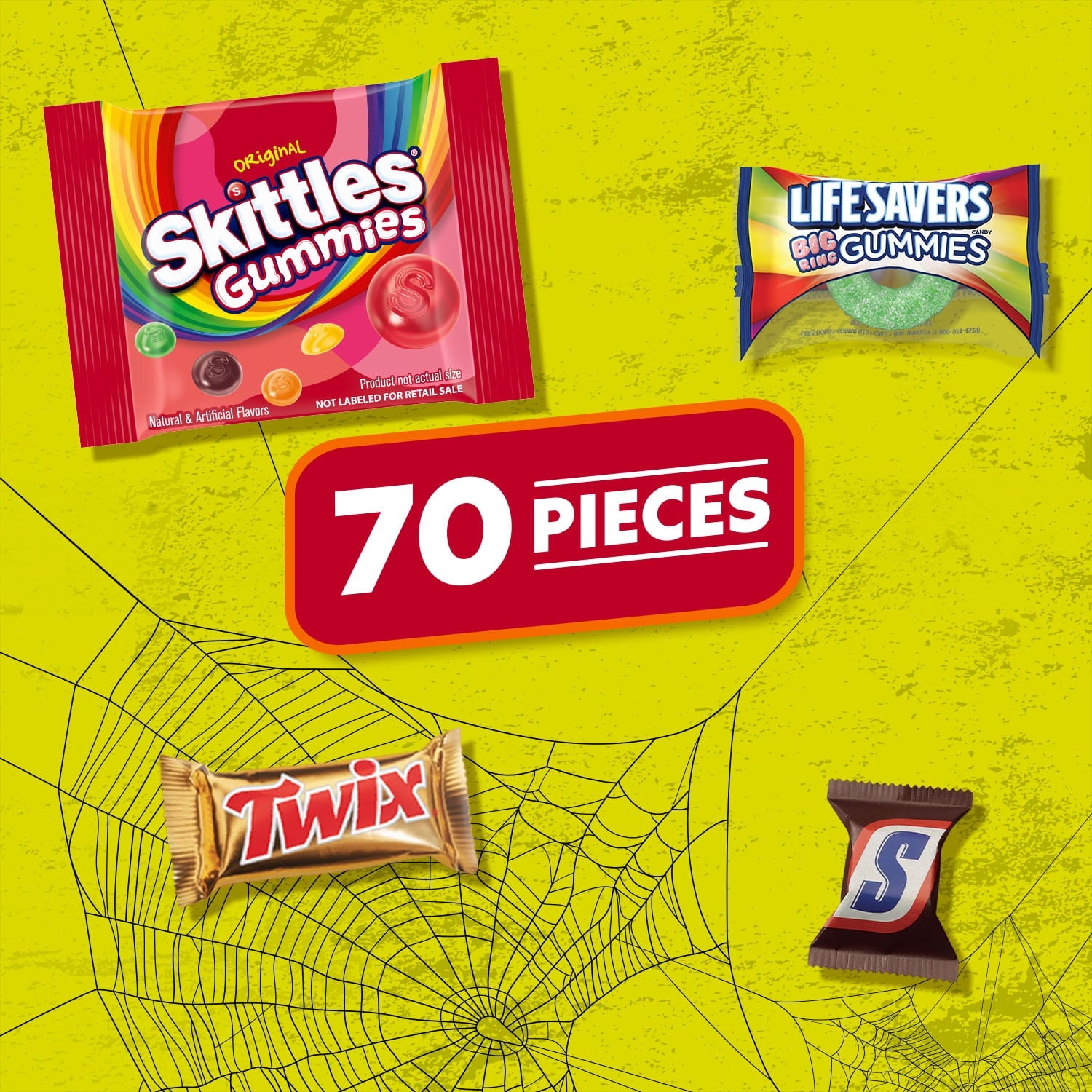 Snickers, Skittles Gummies, Twix & Life Savers Gummies Halloween Candy - 70 Ct Bulk Bag