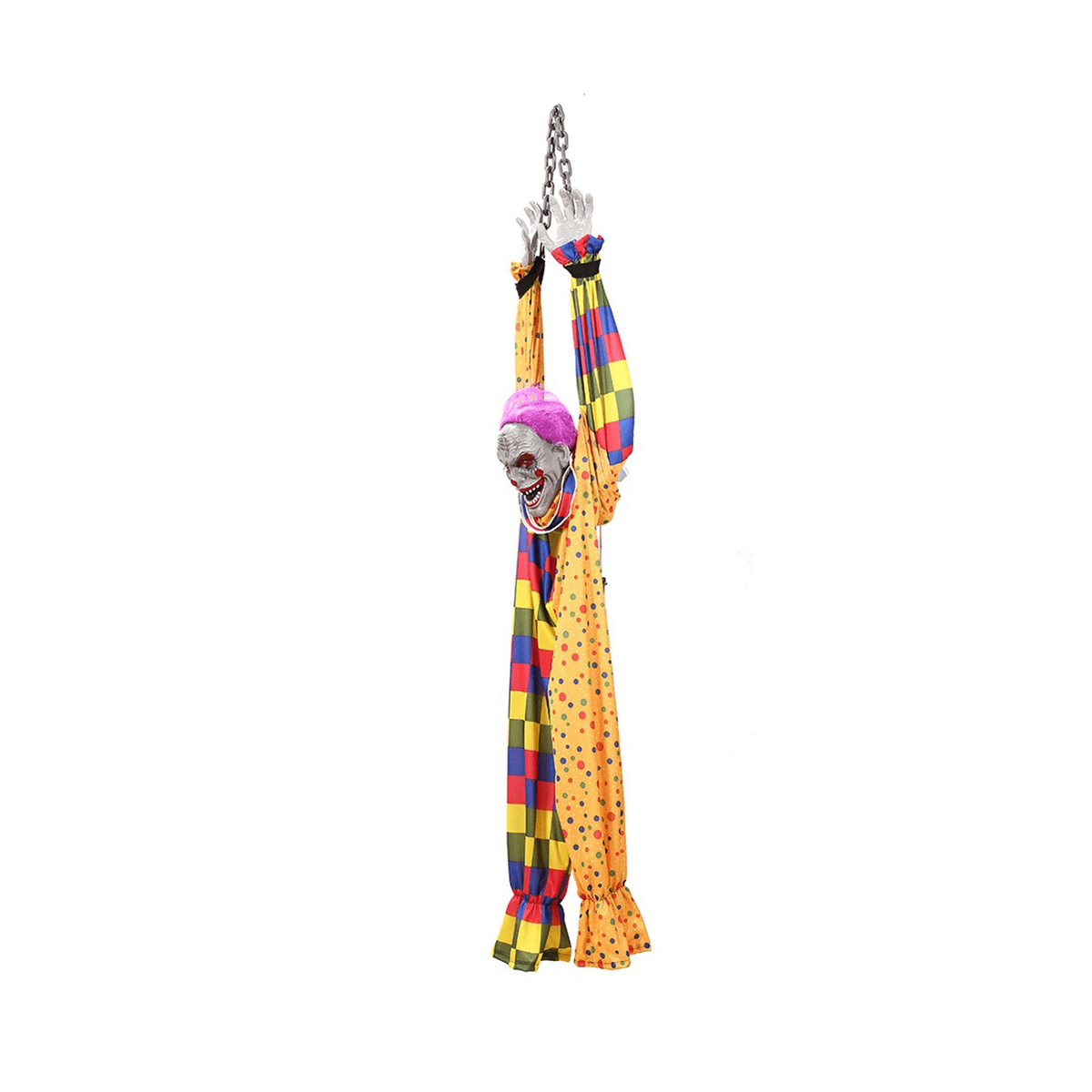 5.6 Ft Halloween Hanging Animated Talking & Shaking Scary Clown with Chain, Touch Activated for Decor