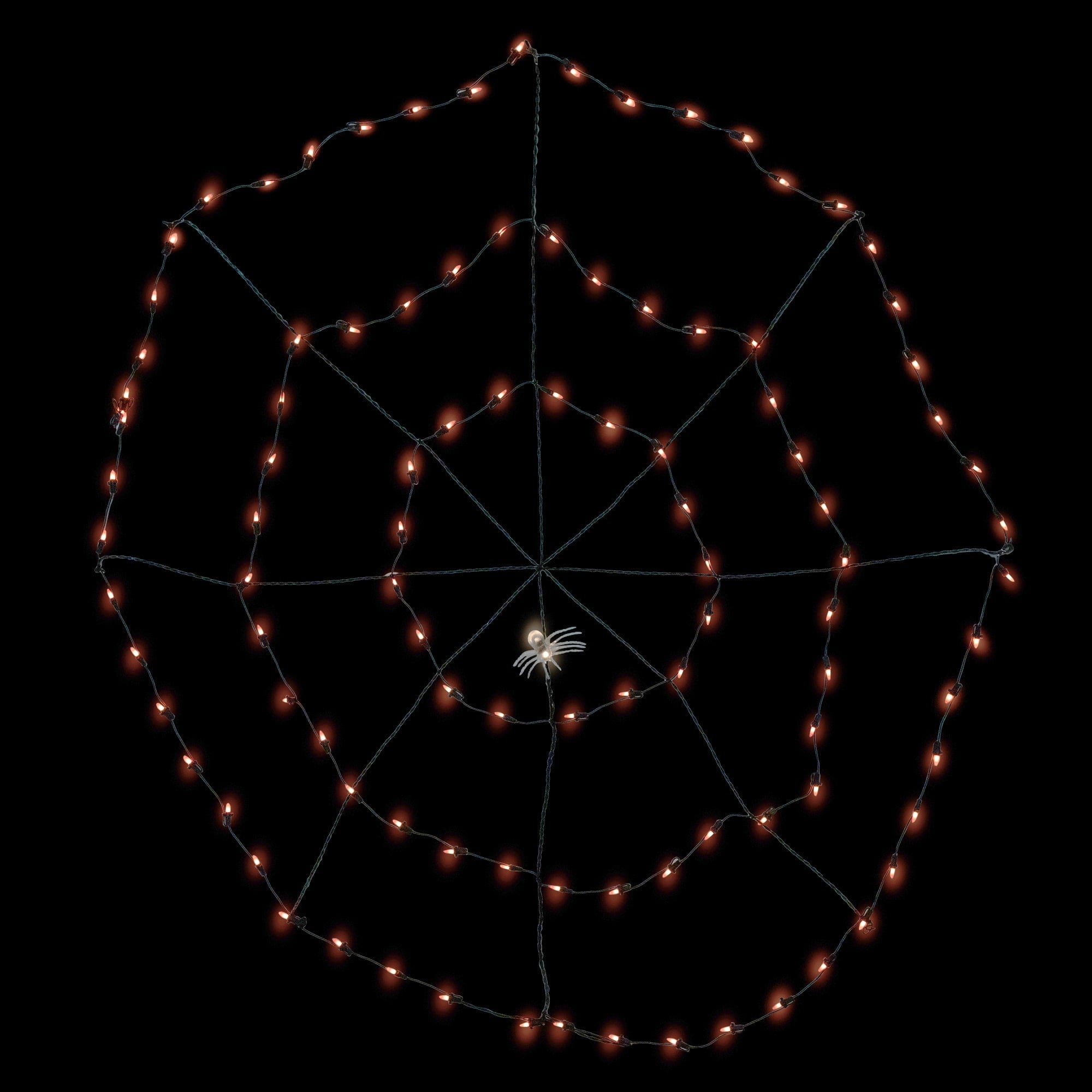 5' Lighted Orange and Black Spider in Web Halloween Decoration Black Wire
