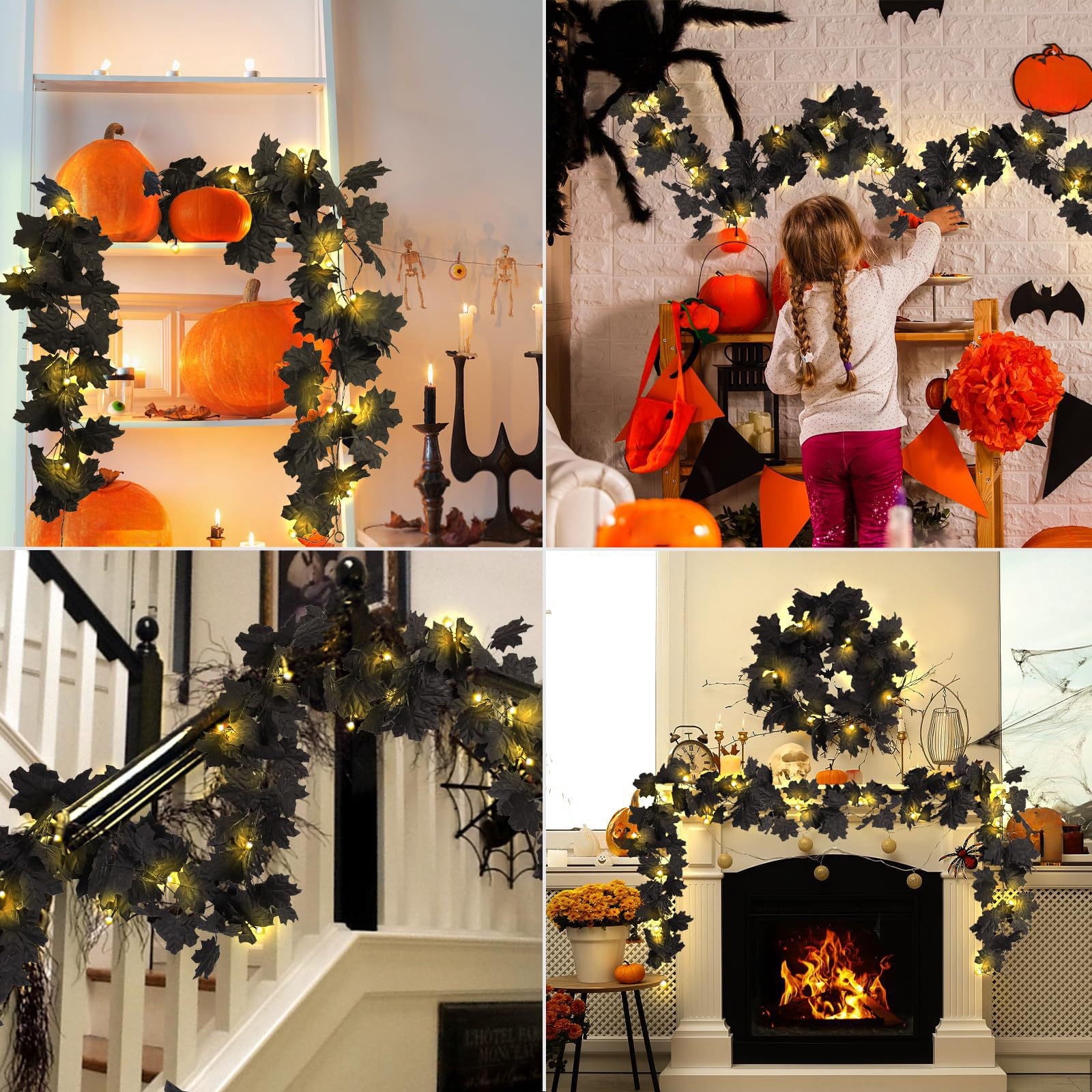 WKSCLPAI Halloween Maple Leaf Garland, Fall Vine Wreaths for Autumn Festivities Decor,Seasonal Garlands for Home,Halloween & Fall Decorations
