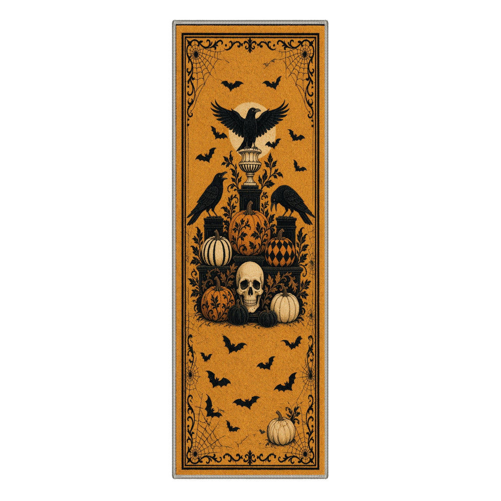 GENIMO 2'x7' Halloween Runner Rug, Washable Non Slip Soft Gothic Raven Indoor Outdoor Hallway Runner for Porch Patio Kitchen Entryway, Rust Orange