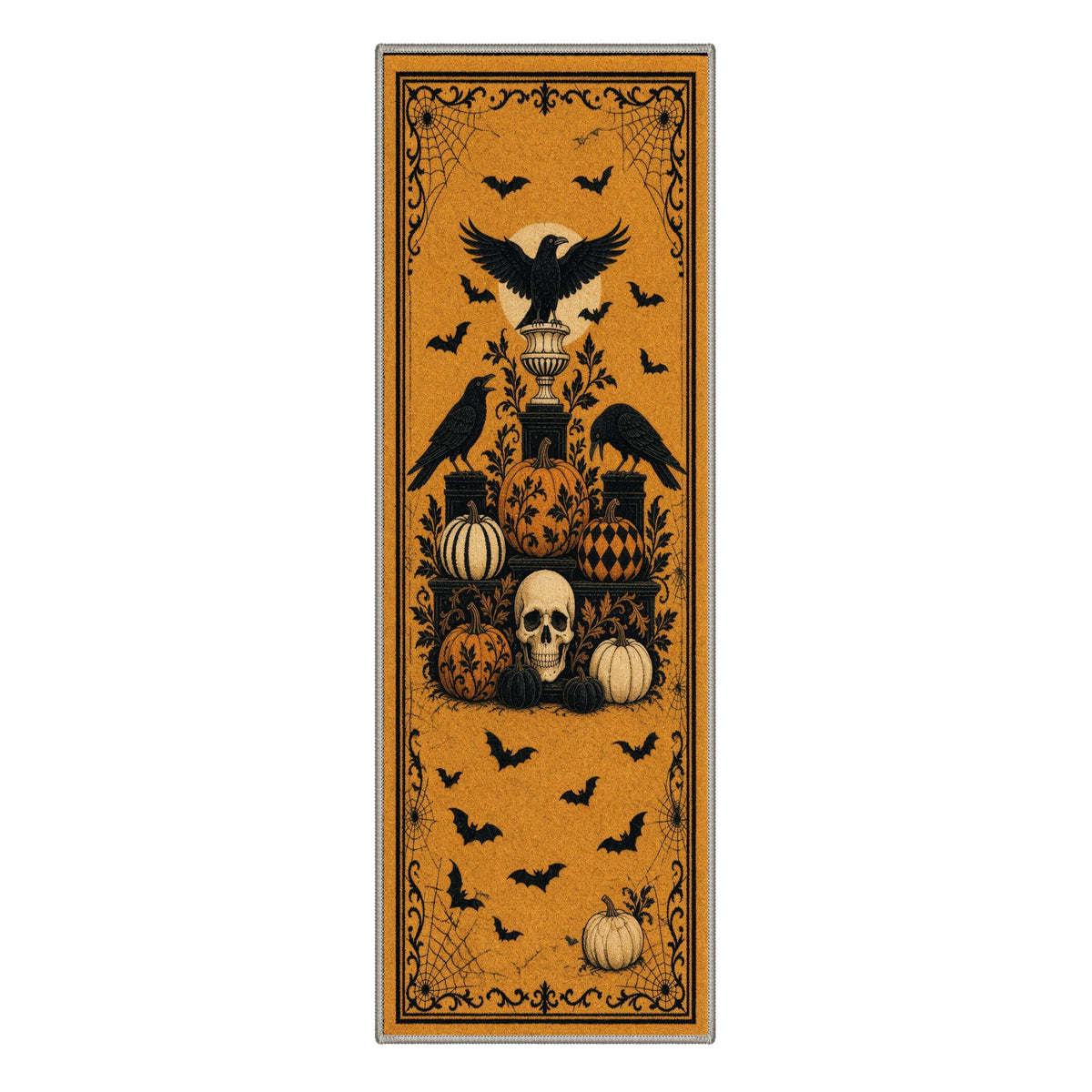 GENIMO 2'x7' Halloween Runner Rug, Washable Non Slip Soft Gothic Raven Indoor Outdoor Hallway Runner for Porch Patio Kitchen Entryway, Rust Orange