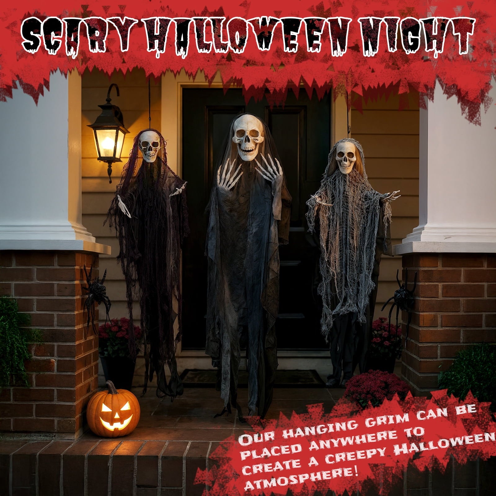 Ktaxon 4ft Hanging Ghost Animated Halloween Decoration 3pcs Creepy Skeleton Set