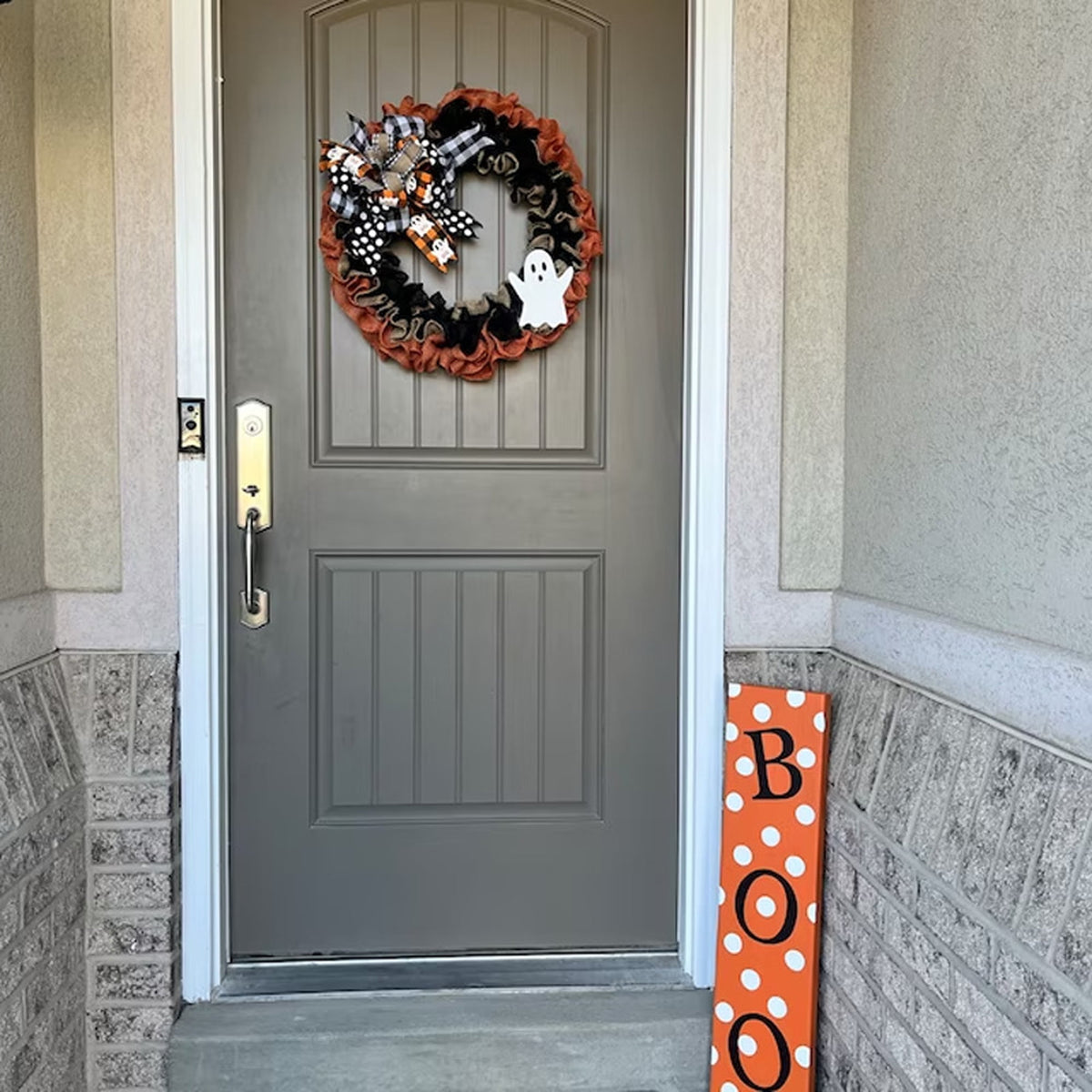 Halloween Halloween Wreath Buffalo Plaid Bow Ribbon Ghost Artificial Wreath, Festival Garland Decoration