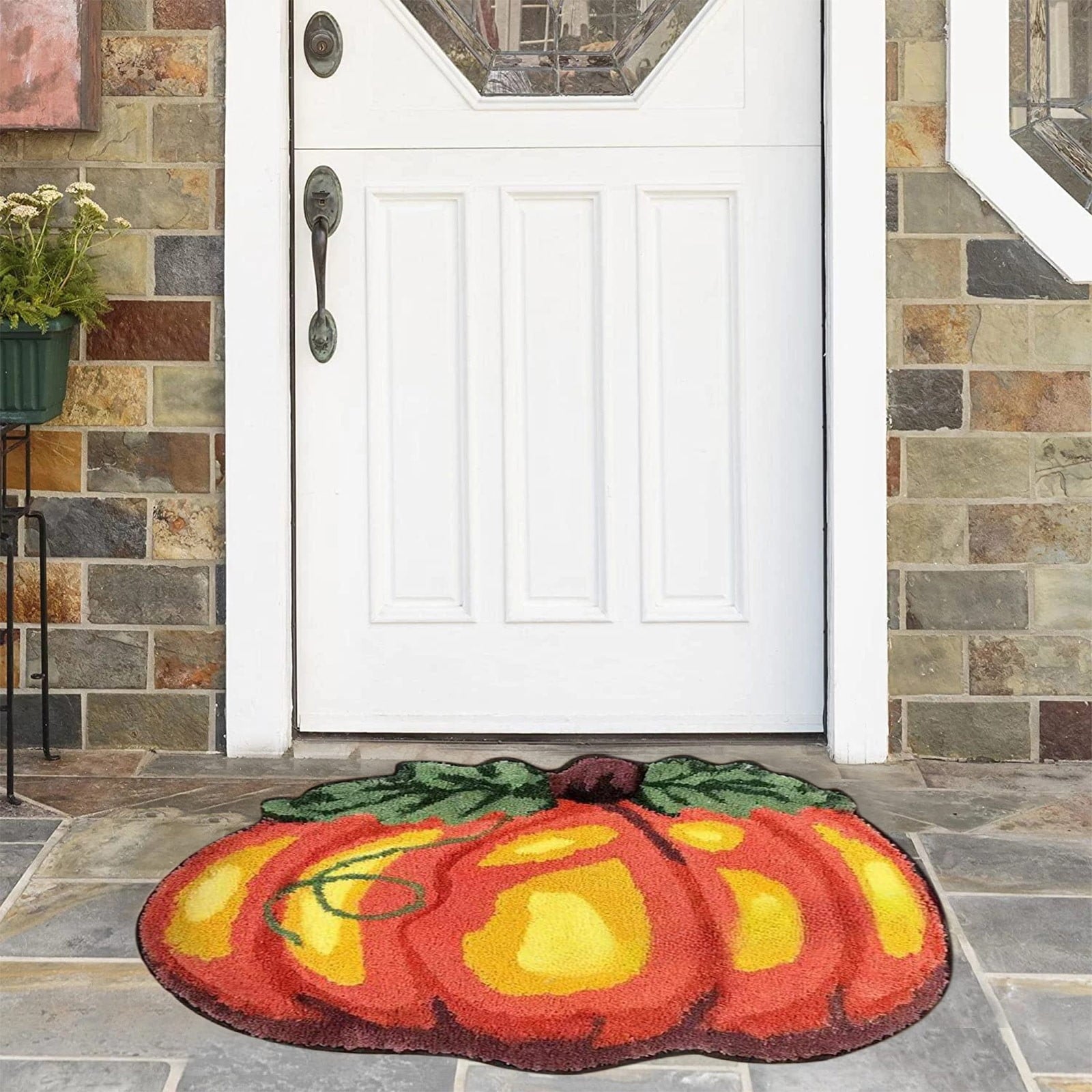 yulier Fall Pumpkin Bathroom Rug, Pumpkin Shape Bath Mat, Non-Slip Soft Kitchen Mat Doormat Orange Floor Mat Fall Decor, 24x16 Inch
