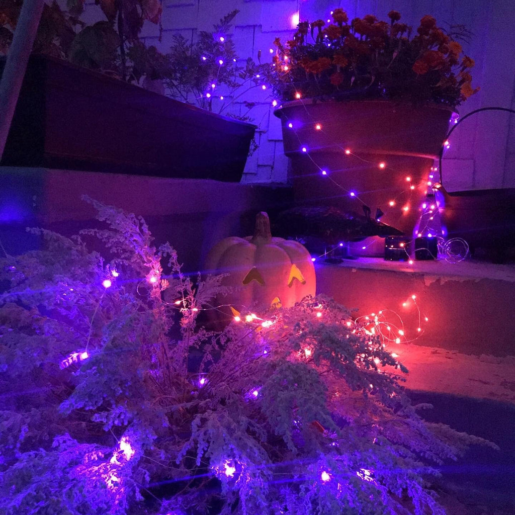 Purple Solar Fairy Lights Outdoor Waterproof, 4 Packs Each 33ft 100 LED Solar String Lights, 8 Modes Silver Wire Solar Twinkle Lights for Halloween Christmas Patio Garden