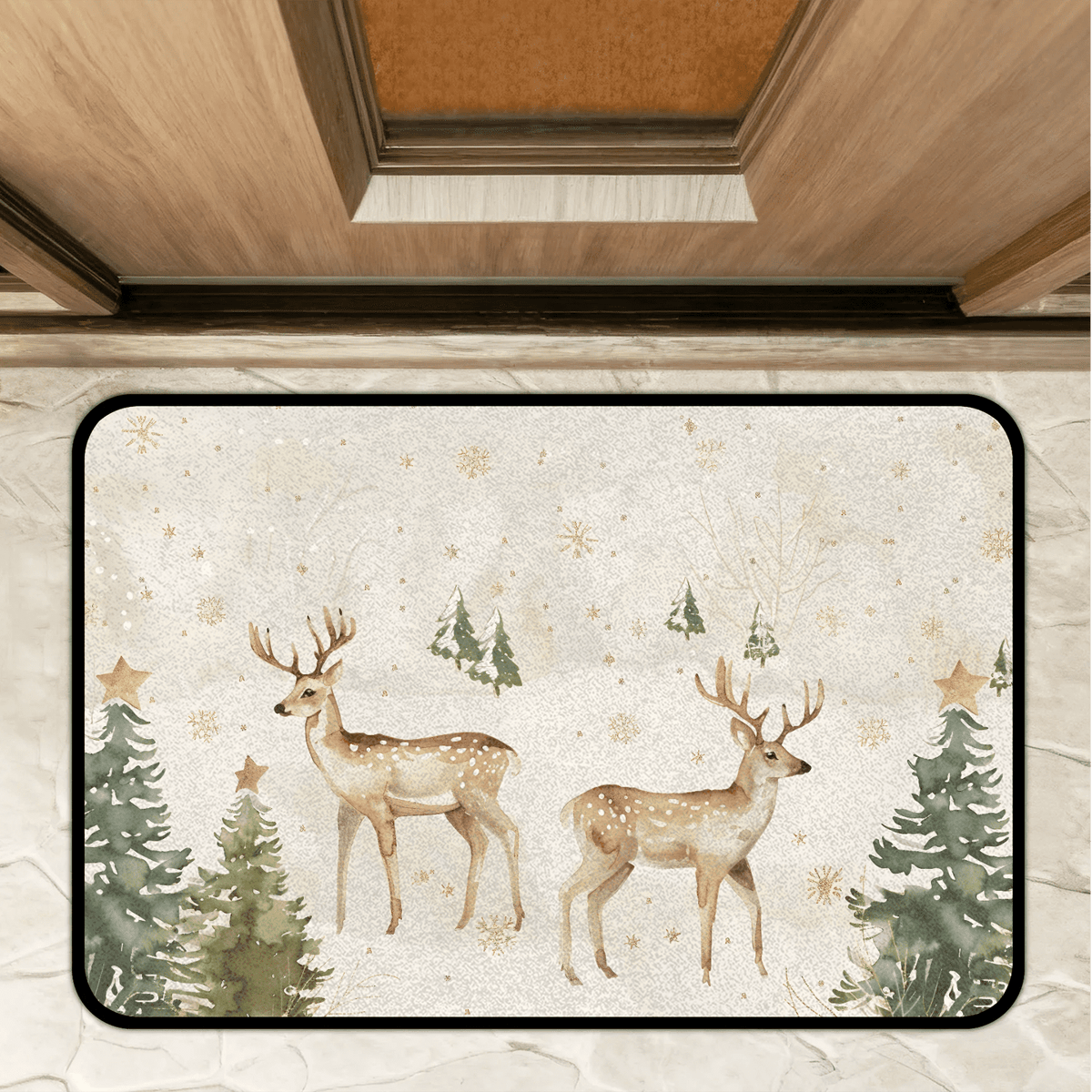 CURLYOOT Xmas Deer Animals Indoor Doormat, Non-Slip Absorbent Door Mat 24" x 16", Entrance Floor Mat Washable Entry Doormats for Entryway Front Back Door