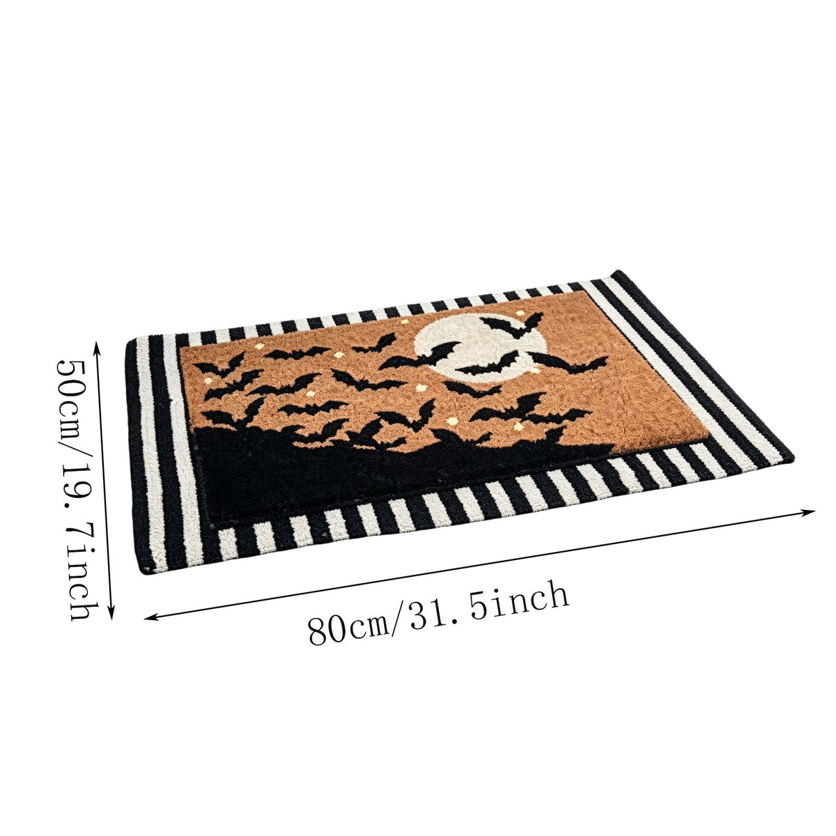 Halloween Welcome Doormat, Striped Border Bat Pattern Floor Rug, Soft Absorbent Non-Slip Carpet for Indoor Outdoor Front Door