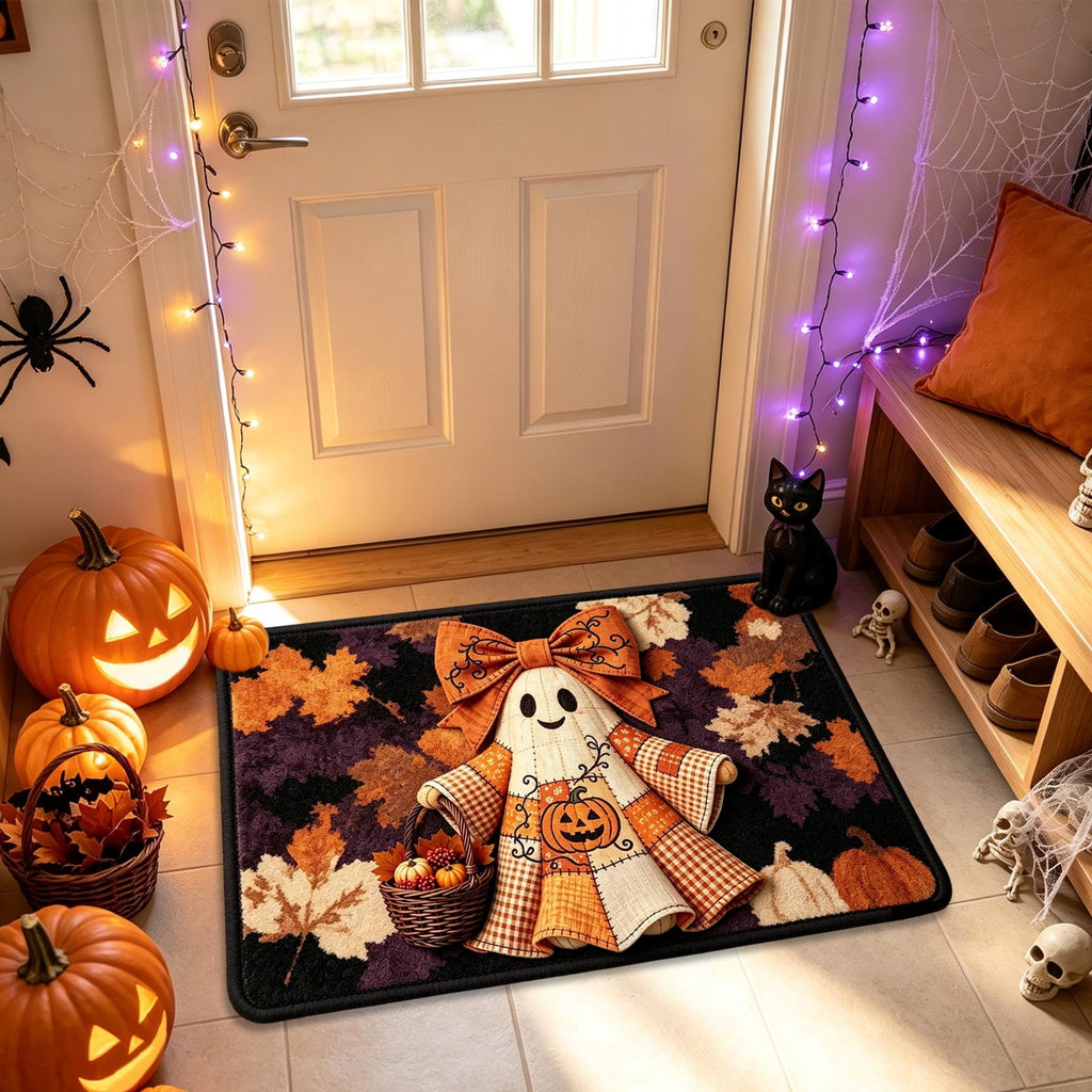 Halloween Doormat Ghost Bath Mat 23.6x15.7in Secure-Grip Absorbent Soft Faux Fur Rug for Bathroom Bedroom Living Room Decor by OVFUIZ