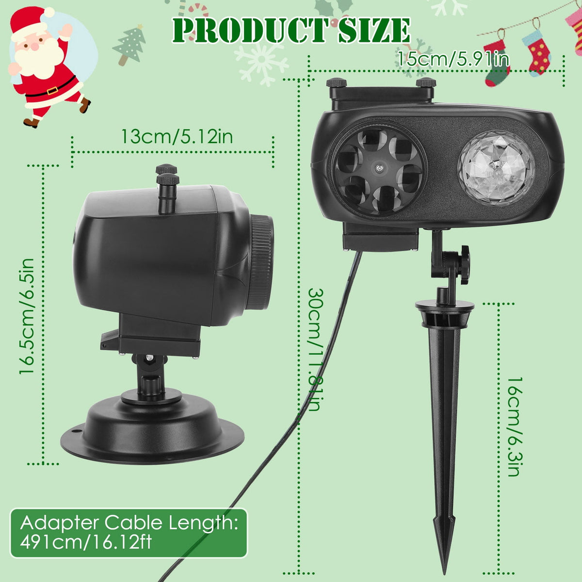 Moclever 2 in 1 Holiday Projector Lights, Indoor Outdoor LED Projection Lamp with 10-Color Ocean Wave 10 HD Slides 3 Bases Remote Control for New Year Christmas Halloween