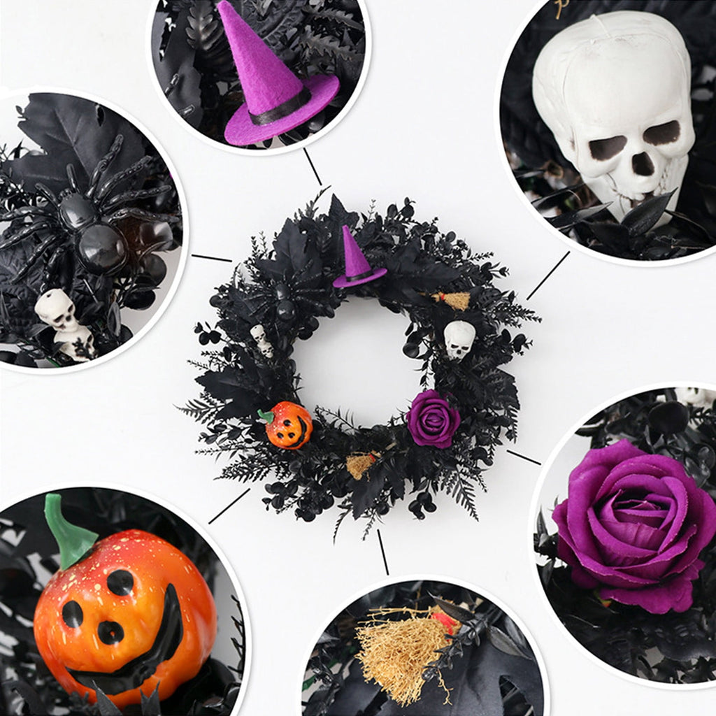 Boovnll Halloween Wreath, 18" Horror & Novelty Handmade Black Twig Glitter Bats Halloween Wreaths for Front Door Fireplace Wall Porch Party Decor, Halloween Decorations
