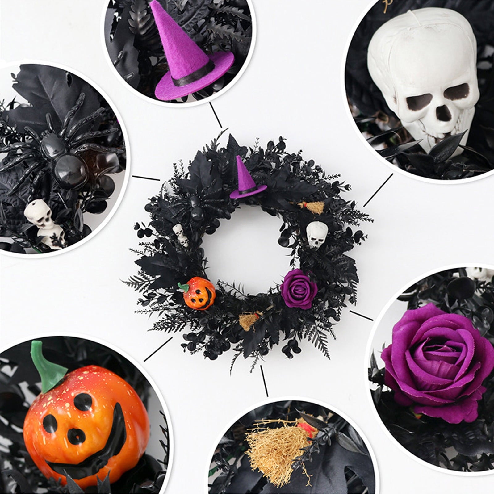 Boovnll Halloween Wreath, 18" Horror & Novelty Handmade Black Twig Glitter Bats Halloween Wreaths for Front Door Fireplace Wall Porch Party Decor, Halloween Decorations