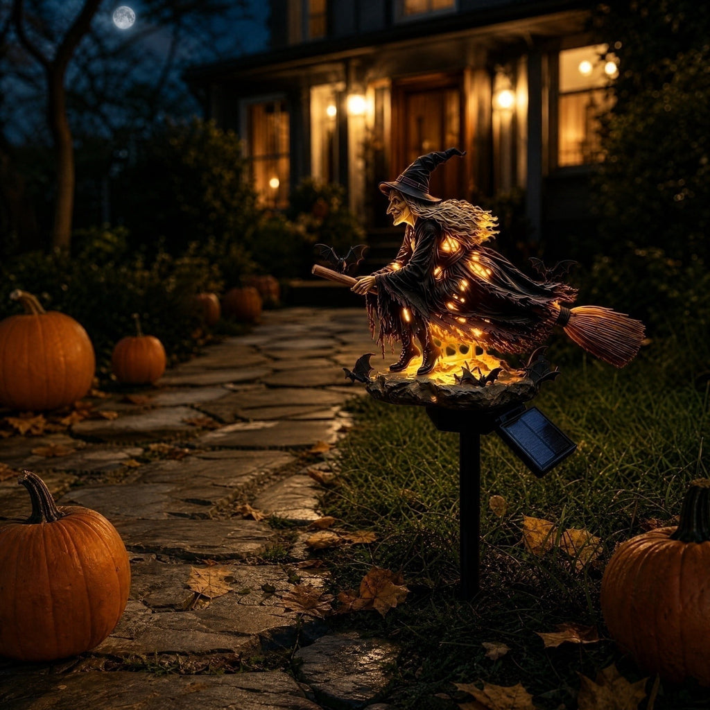 Halloween Witch Cauldron Garden Light, 3D Witch Cauldron LED Projector Outdoor Decor, Solar Powered Garden Stake Light with Halloween Shadow Projection Effect
