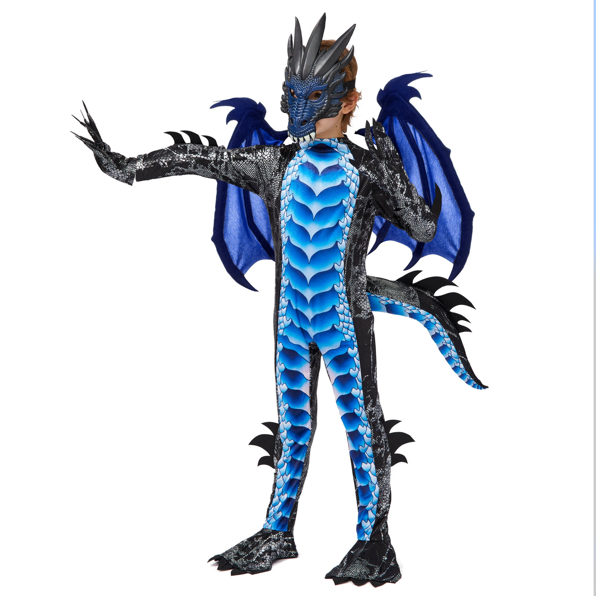 Joyfy Dragon Costume for Kids Boys Dragon Costume with Dragon Wings, Tail and Mask Outfits Set for Toddlers Halloween Dress Up 5-12 Years