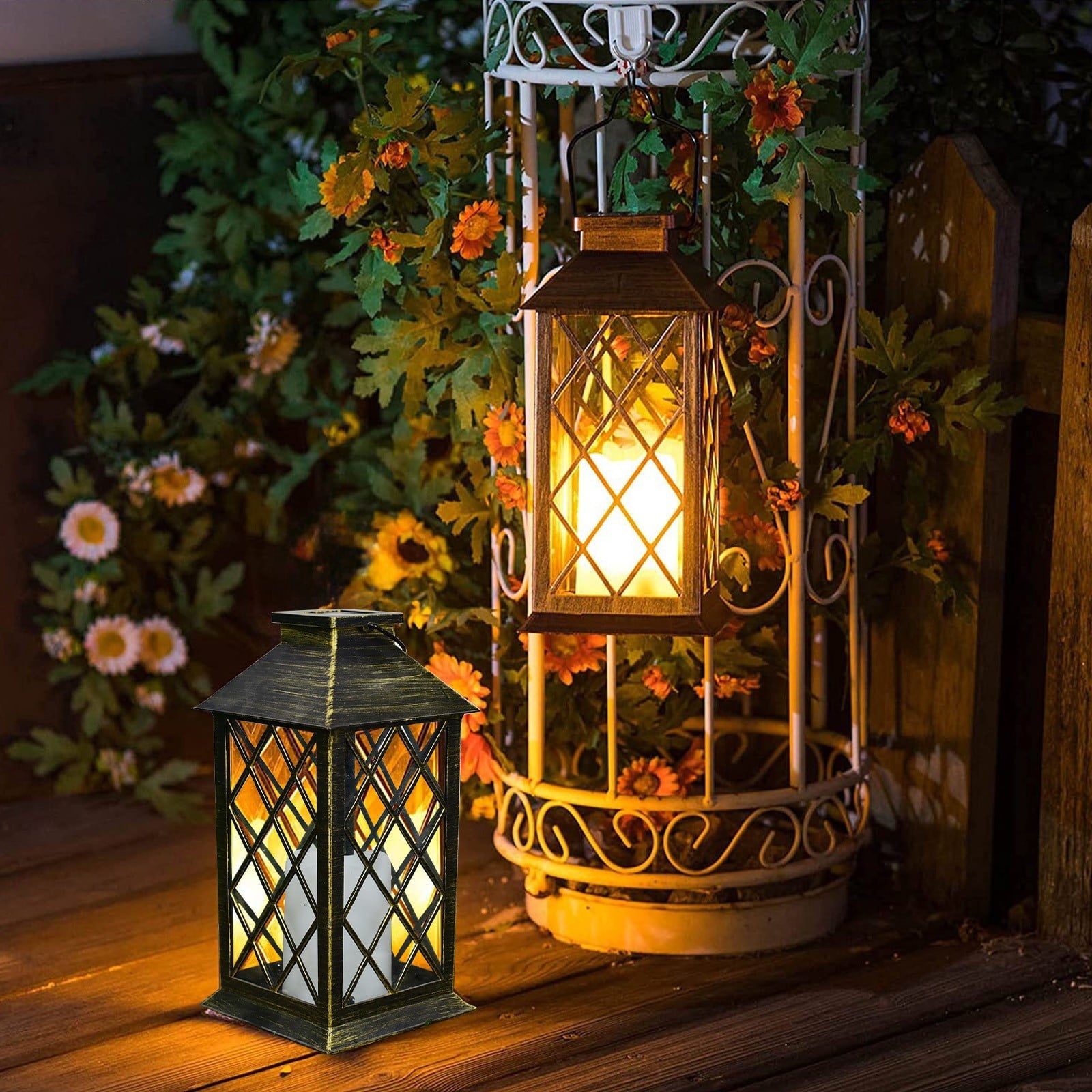 Brown Solar Lanterns Outdoor Hanging Lights | Hollowed-Out Metal Led Garden Decor | Waterproof Ip55 for Patio & Yard | 6-10 Hours Auto On/Off Lighting