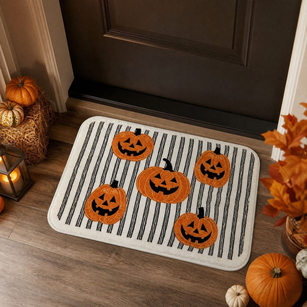 PYURTEP Halloween Door Mat Pumpkin Bat Pattern Entryway Doormats Non-Slip Indoor Outdoor Welcome Mat for Halloween Decor