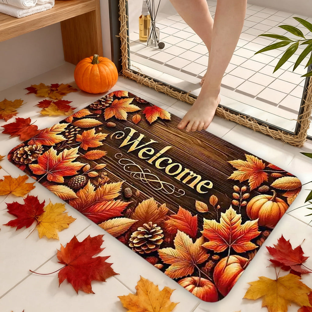 JoyMoreHome Fall Welcome Mat, 20x32 Inch Maple Leaves Door Mats, Decorative Indoor Outdoor Non Slip Entryway Rug, Halloween Thanksgiving Doormat Decor