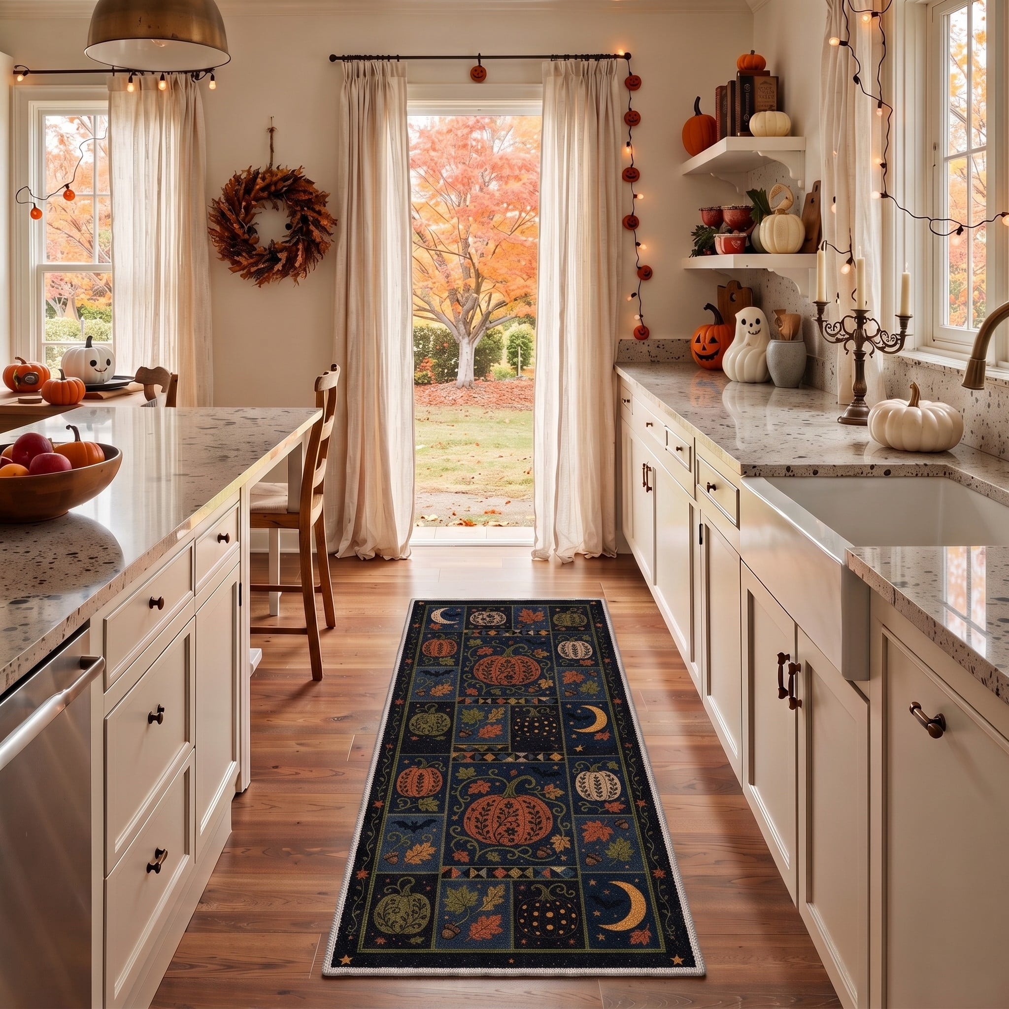 GENIMO 5'x7' Halloween Area Rug for Living Room, Washable Non Slip Soft Vintage Witch Indoor Rug for Bedroom Dining Room Home Office, Retro Sepia
