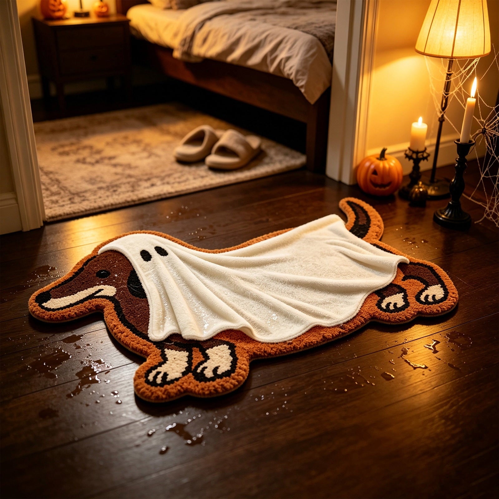 MMJ Halloween Doormat Dachshund Ghost Shape Soft Faux Non Slip Floor Mat for Entryway Bathroom Home 23.62x15.75in