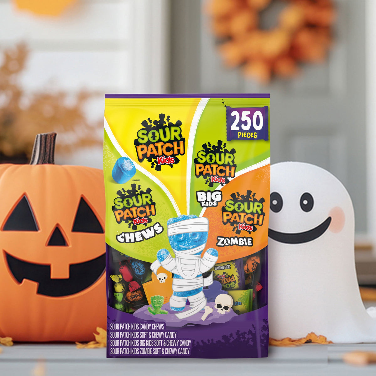 SOUR PATCH KIDS Soft & Chewy Halloween Candy Variety Pack, Bulk Candy, 250 Trick or Treat Bags