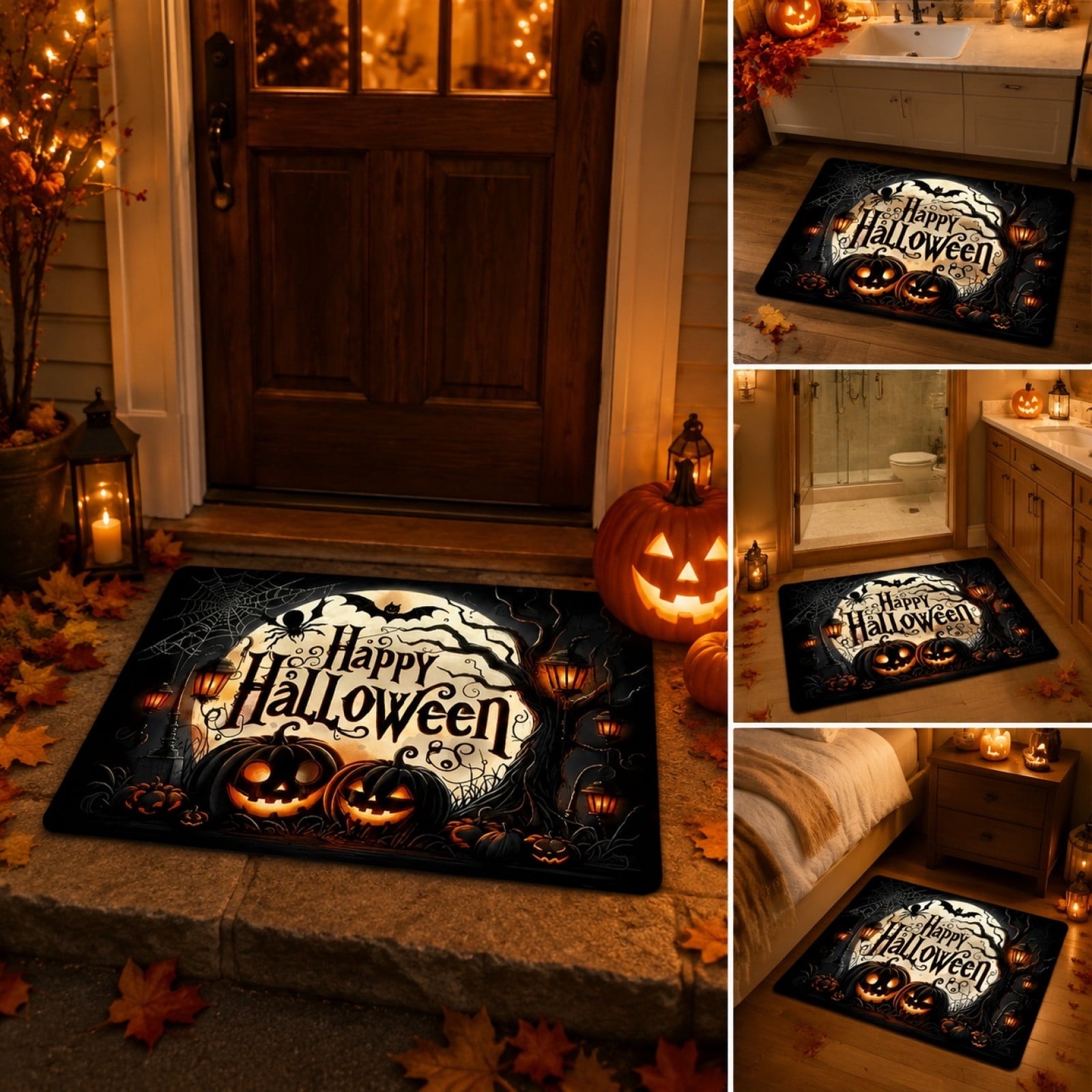 Halloween Celebration Doormat 16x24 Inch, Spooky Ghost Entrance Mat for Front Porch Indoor Outdoor, B