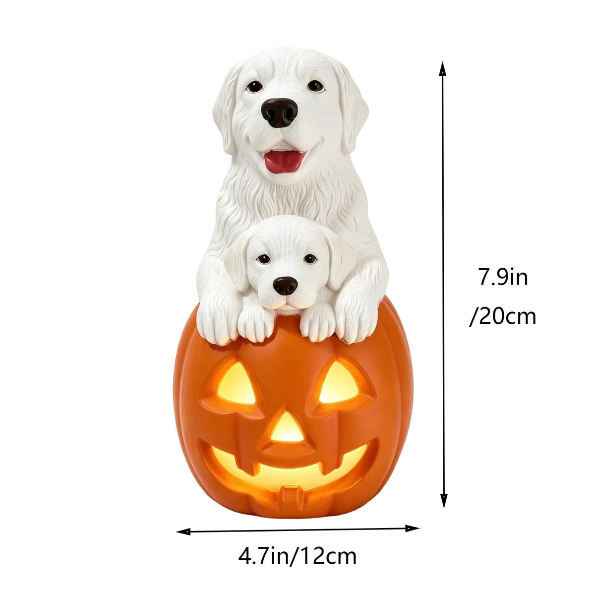 Gray Frenchie in Shark Costume Blow Mold, Halloween French Bulldog Statue with Light Up Pumpkin Decor, Cute Resin Outdoor Indoor Tabletop Dog Ornament, Entryway Patio Yard Decoration, 8"